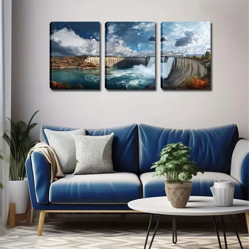 3-Piece Large Dam Water Release Wall Art Set - Framed Canvas 40x60cm (16x24in) | High Quality Print | 100% Australian Made | Ready to Hang | Perfect for Living Room, Bedroom & Office Decor