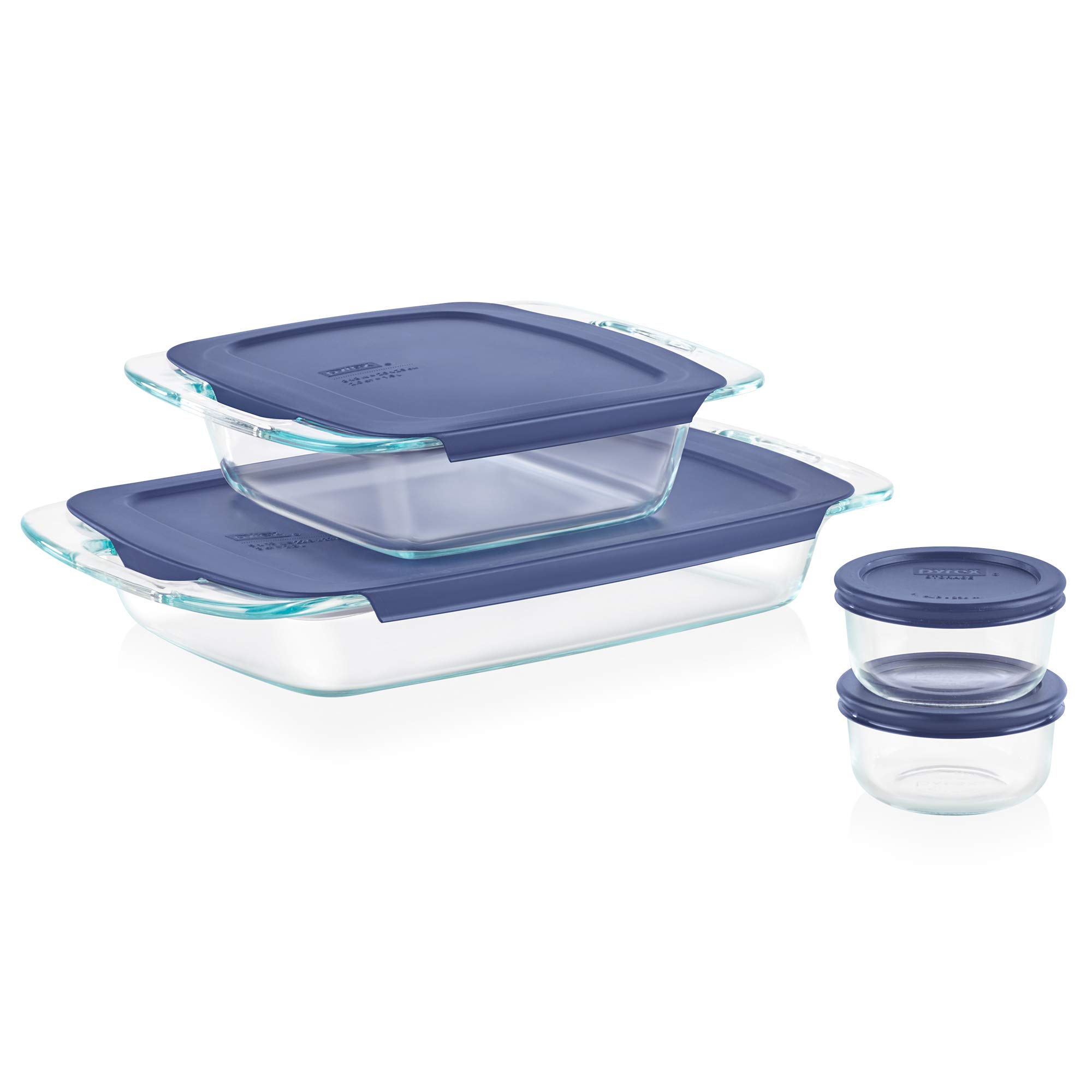 Pyrex Easy Grab 8-Piece Glass Baking Dish Set with Lids - 13x9-Inch & 8x8-Inch Bakeware + 1-Cup Food Storage Containers - BPA-Free, Non-Toxic - Perfect for Meal Prep, Oven Baking & Leftovers Storage