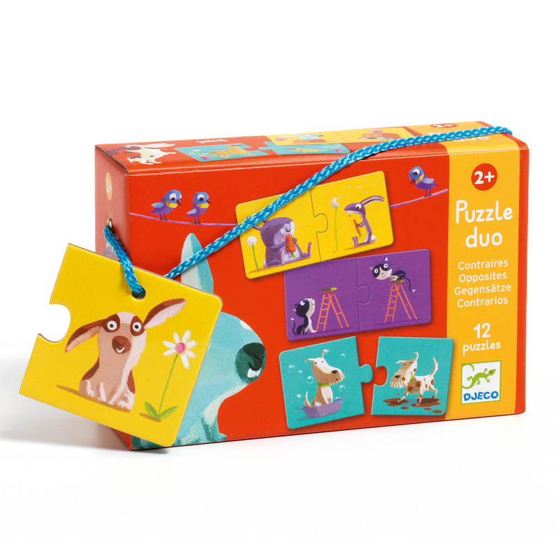 Duo Opposites 24-Piece Toddler Puzzle by Djeco - Educational Matching Game for Preschool Learning & Early Childhood Development