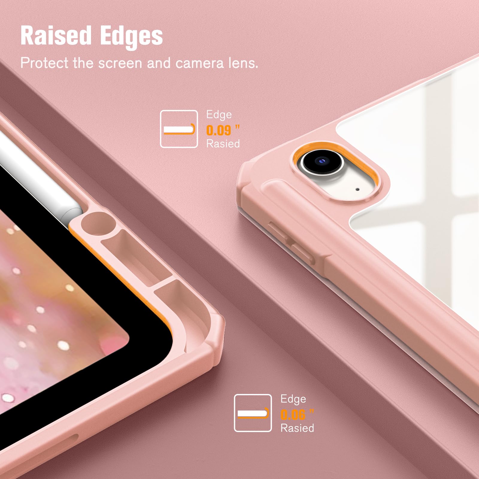Fintie Hybrid Slim Case for iPad Air 13-inch (M3 2025 & M2 2024) - Shockproof Protective Cover with Clear Transparent Back Shell & Built-in Apple Pencil Holder, Rose Gold - Perfect for Work, School, and Travel