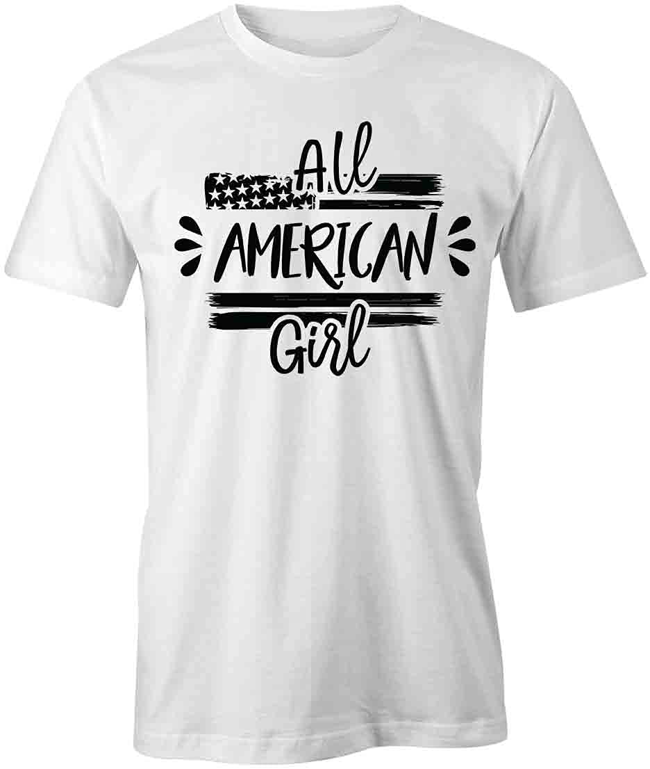 All American Girl Graphic T-Shirt | Printed Cotton Tee for Women | White Casual Shirt for Everyday Wear & Patriotic Events