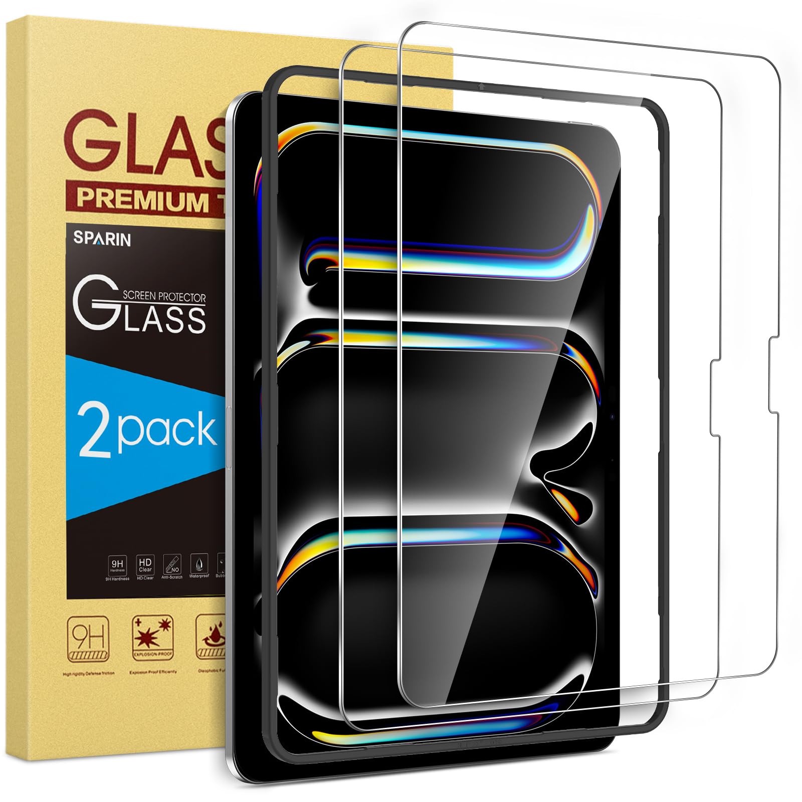 SPARIN 2 Pack Tempered Glass Screen Protector for iPad Pro 11 Inch 2024 M4 (5th Gen) - Case Friendly, Apple Pencil Pro Compatible with Alignment Frame - Perfect for Drawing, Note-Taking & Daily Protection