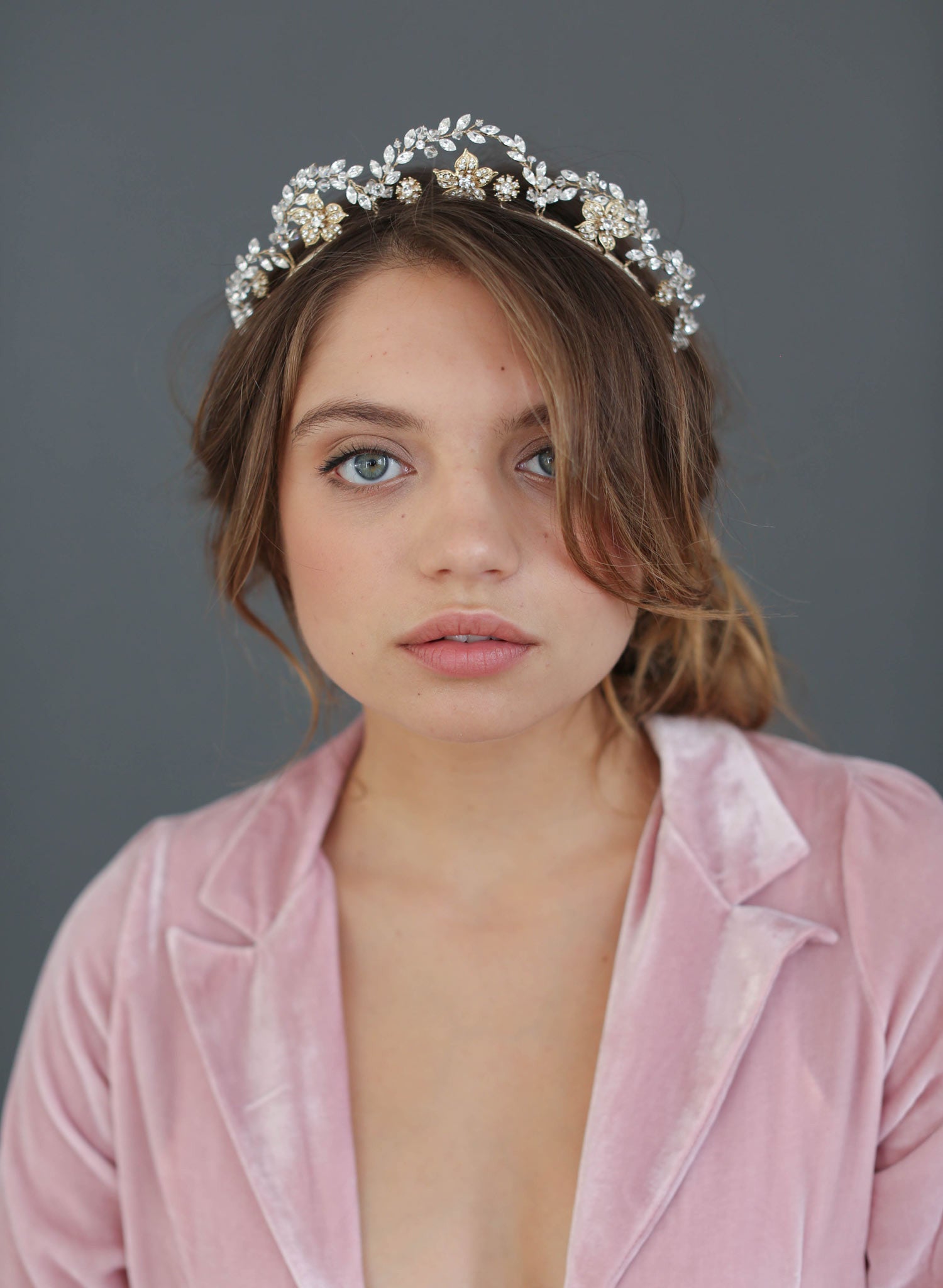 Elegant Floral Tiara with Sparkling Navette Crystal Arches - Style #611 | Perfect for Weddings, Prom, and Special Occasions