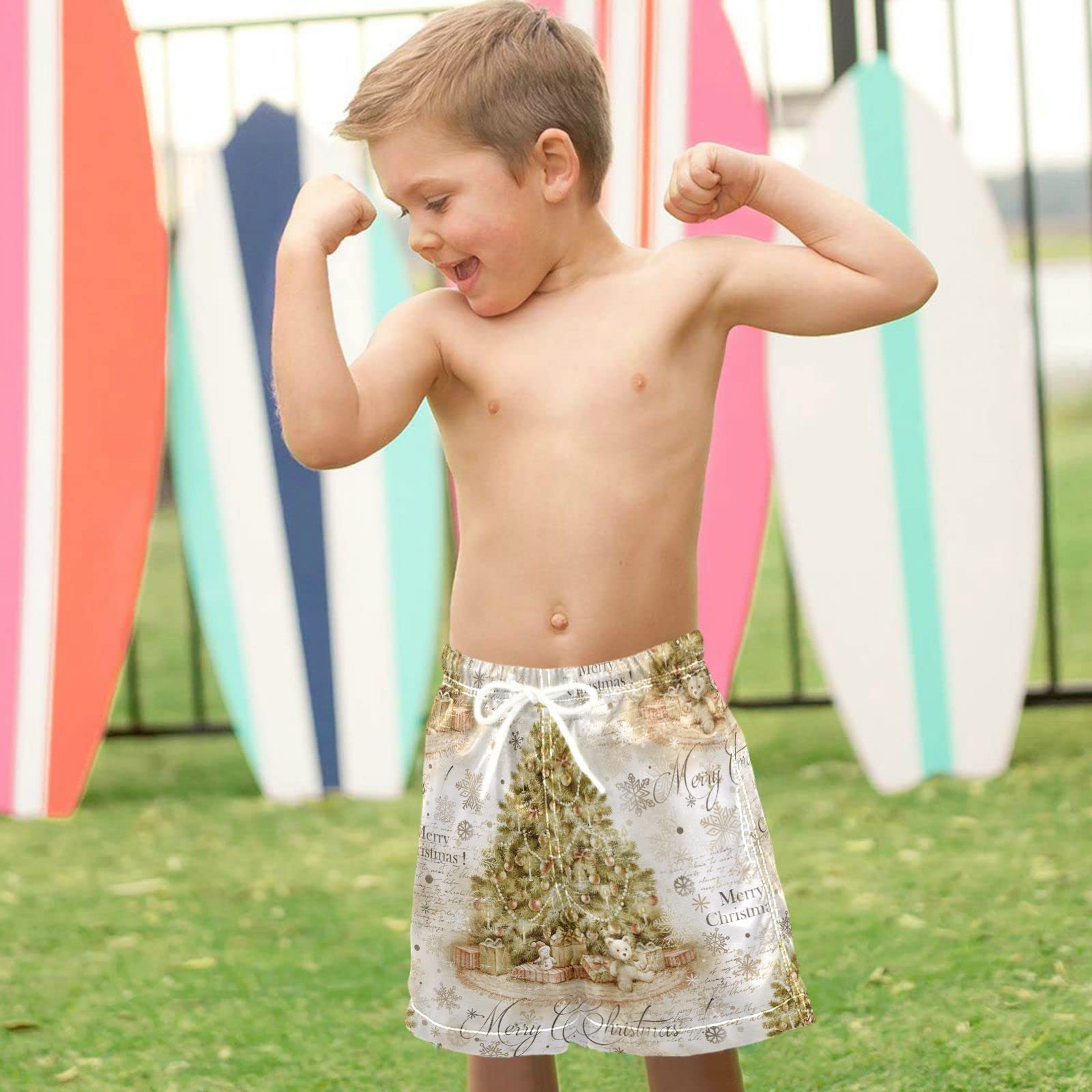 Visesunny Elegant Christmas Tree Boys Swim Trunks - Quick Dry Swimwear for Kids & Toddlers | Perfect for Beach, Pool & Summer Water Activities