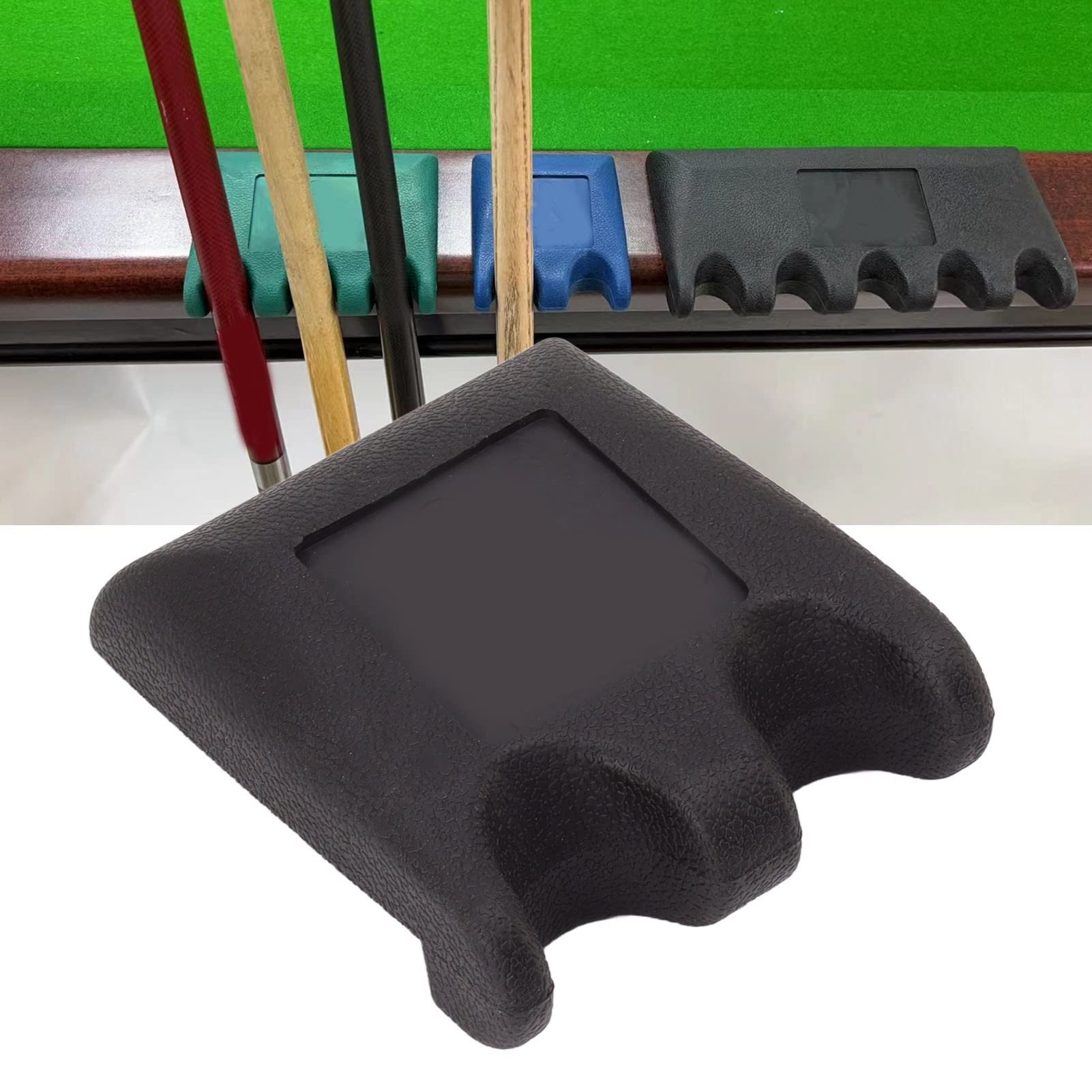 Heavy Duty Black Plastic Pool Cue Holder with Non-Slip Base - 2 Hole Portable Pool Stick Rest for Tables, Chairs & Horizontal Surfaces | Perfect for Home Game Rooms, Bars & Pool Halls