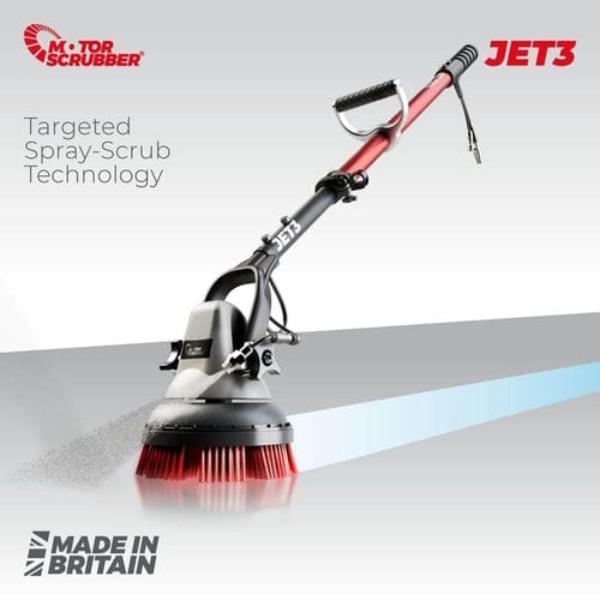MotorScrubber Jet3 Cordless Long Handle Floor Scrubber - Powerful Electric Spin Scrubber for Tile, Grout, Bathroom & Kitchen Cleaning - Perfect for Hard Floors, Showers, and Pet Areas