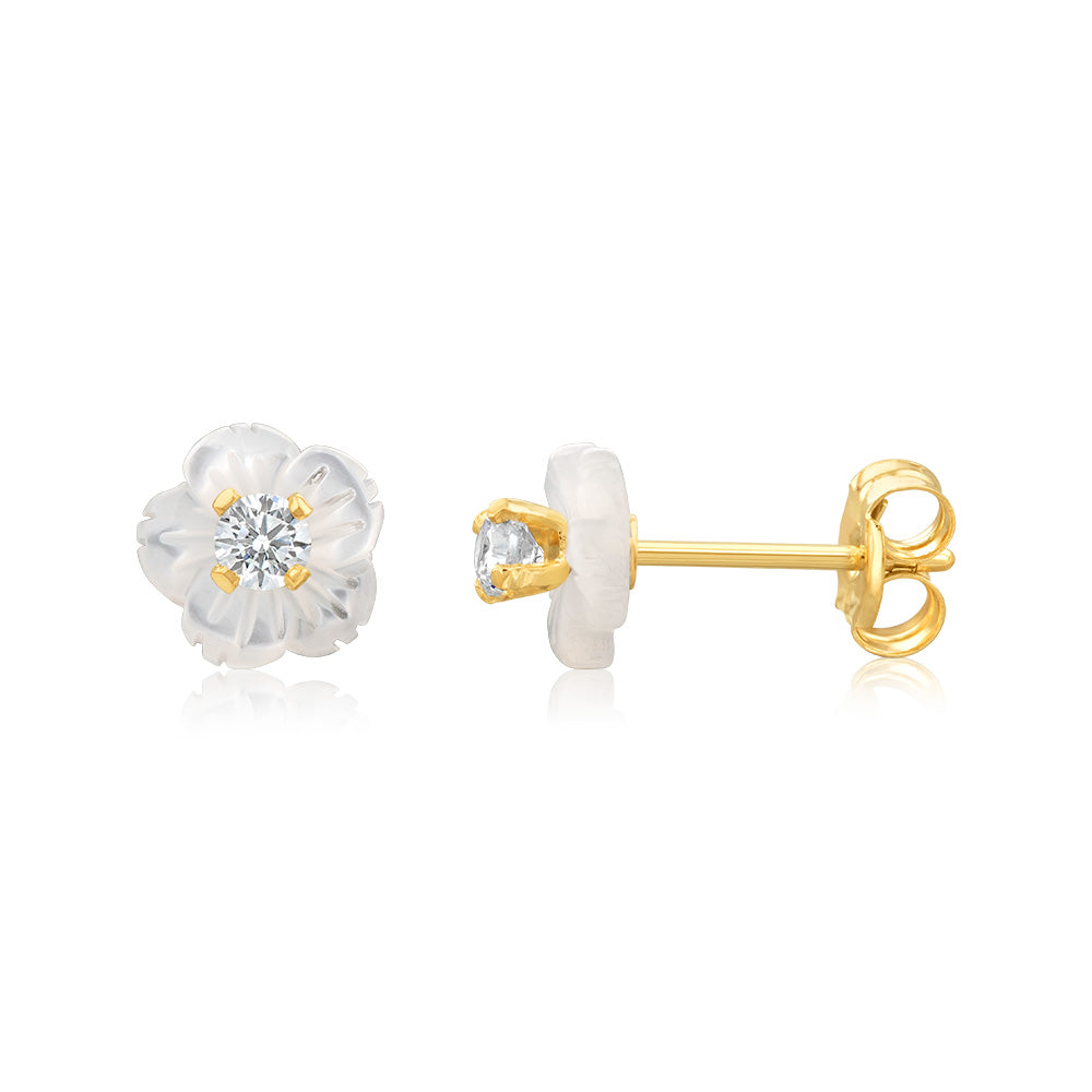 9ct Yellow Gold 6mm Mother of Pearl Stud Earrings for Women - Elegant Pearl Earrings for Everyday Wear, Gift Giving & Special Occasions