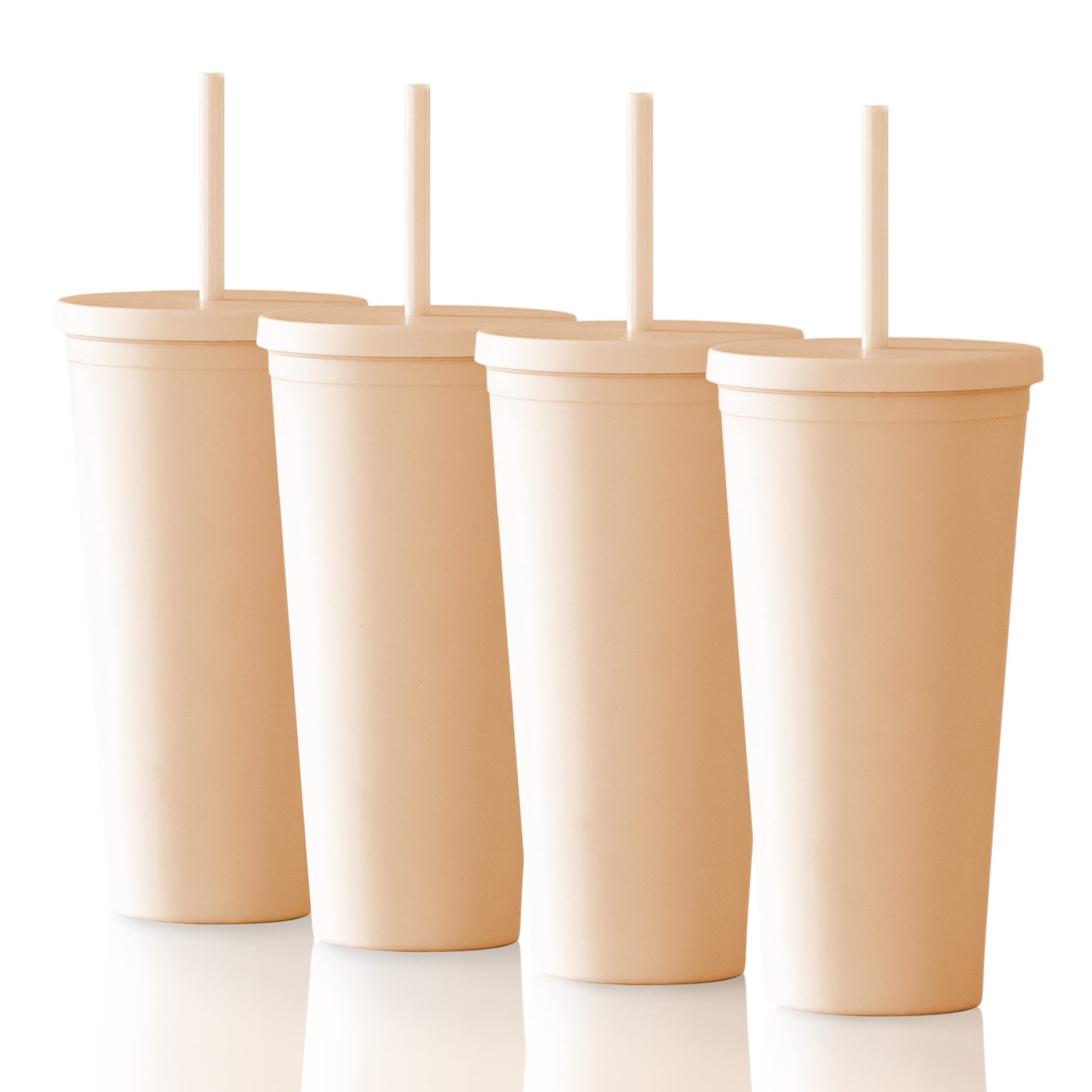 STRATA CUPS 22 oz Acrylic Tumbler with Lid & Straw - Set of 4 Pastel Colored Double Wall Insulated Cups, BPA-Free Plastic Tumblers with Free Straw Cleaner - Perfect for Vinyl Projects, Summer Drinks, Office Use & Gift Giving