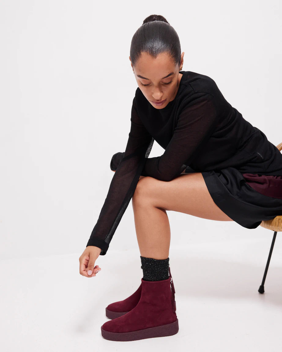 Premium Leather Shadow Boots with Cherry Suede Accents - Stylish Ankle Boots for Women, Perfect for Fall Fashion, Date Nights & Office Wear