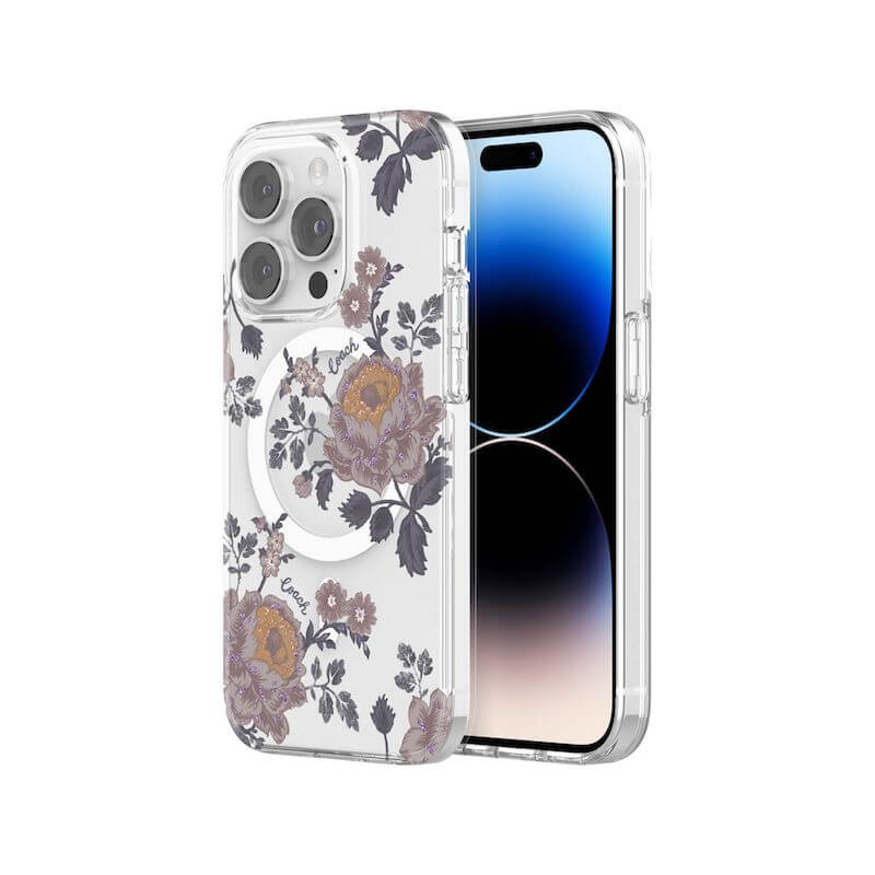 Coach MagSafe Compatible Case for iPhone 14 Pro - Moody Floral Purple Protective Cover | Perfect for Everyday Use, Work & Travel
