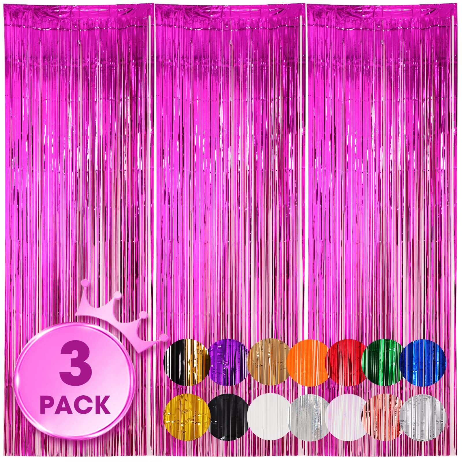 3 Pack 3.3x8.2 Feet Pink Foil Fringe Backdrop Curtains | Tinsel Streamers for Birthday Party Decorations | Graduation, Baby Shower, Gender Reveal & Disco Party Backdrop | Perfect for Photo Booths, Stage Decor & Event Backgrounds