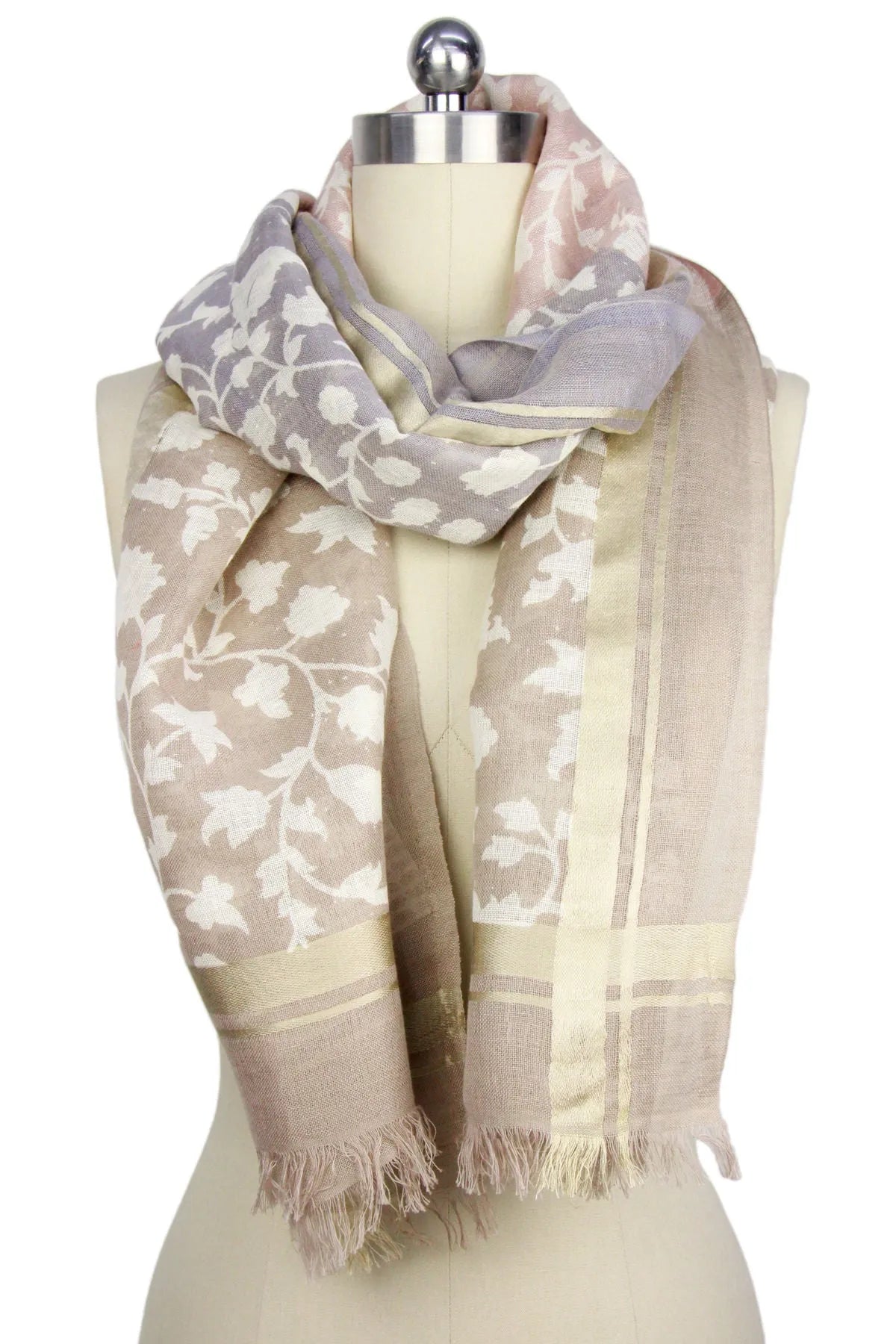 Leaf Embroidered Scarf with Eyelash Fringe - Elegant Floral Design Lightweight Womens Fashion Accessory for Fall Winter Outfits and Special Occasions