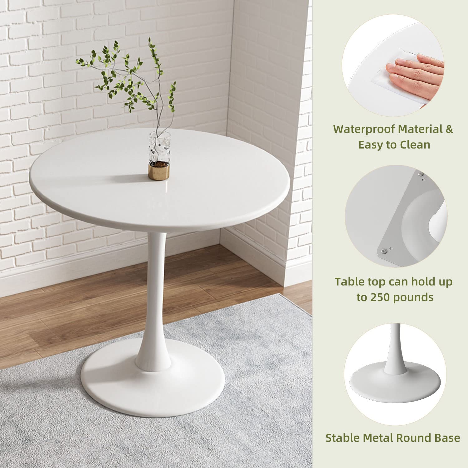 Modern White Round Tulip Dining Table - 24 Inch Mid-Century Kitchen & Living Room Coffee Table for Small Spaces, Apartments, and Dining Areas