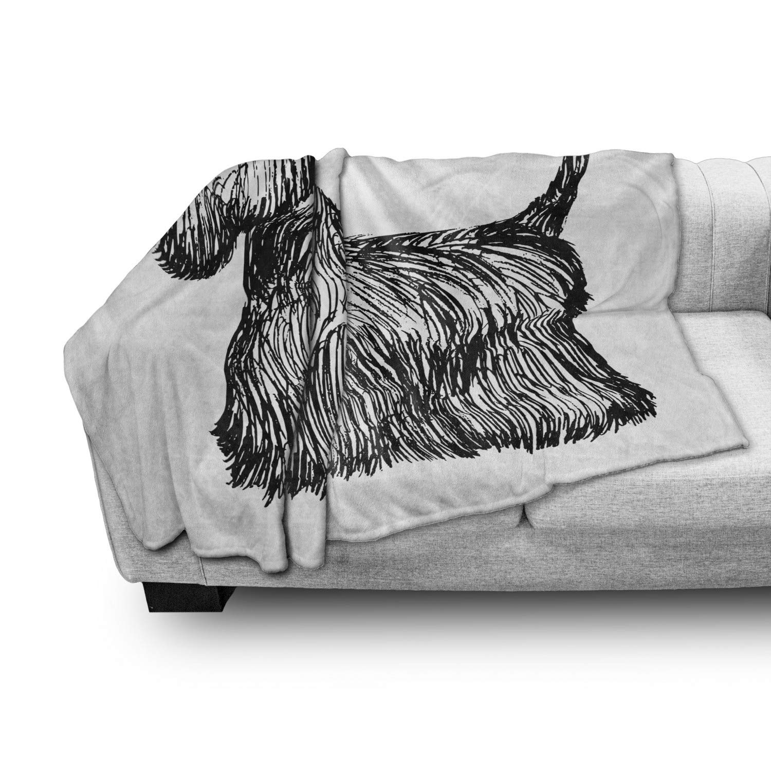 Ambesonne Scottie Dog Flannel Fleece Throw Blanket - Hand-Drawn Scottish Terrier Illustration, Ultra Soft & Cozy Plush Blanket for Couch, Bed, Sofa - Indoor & Outdoor Use - 50