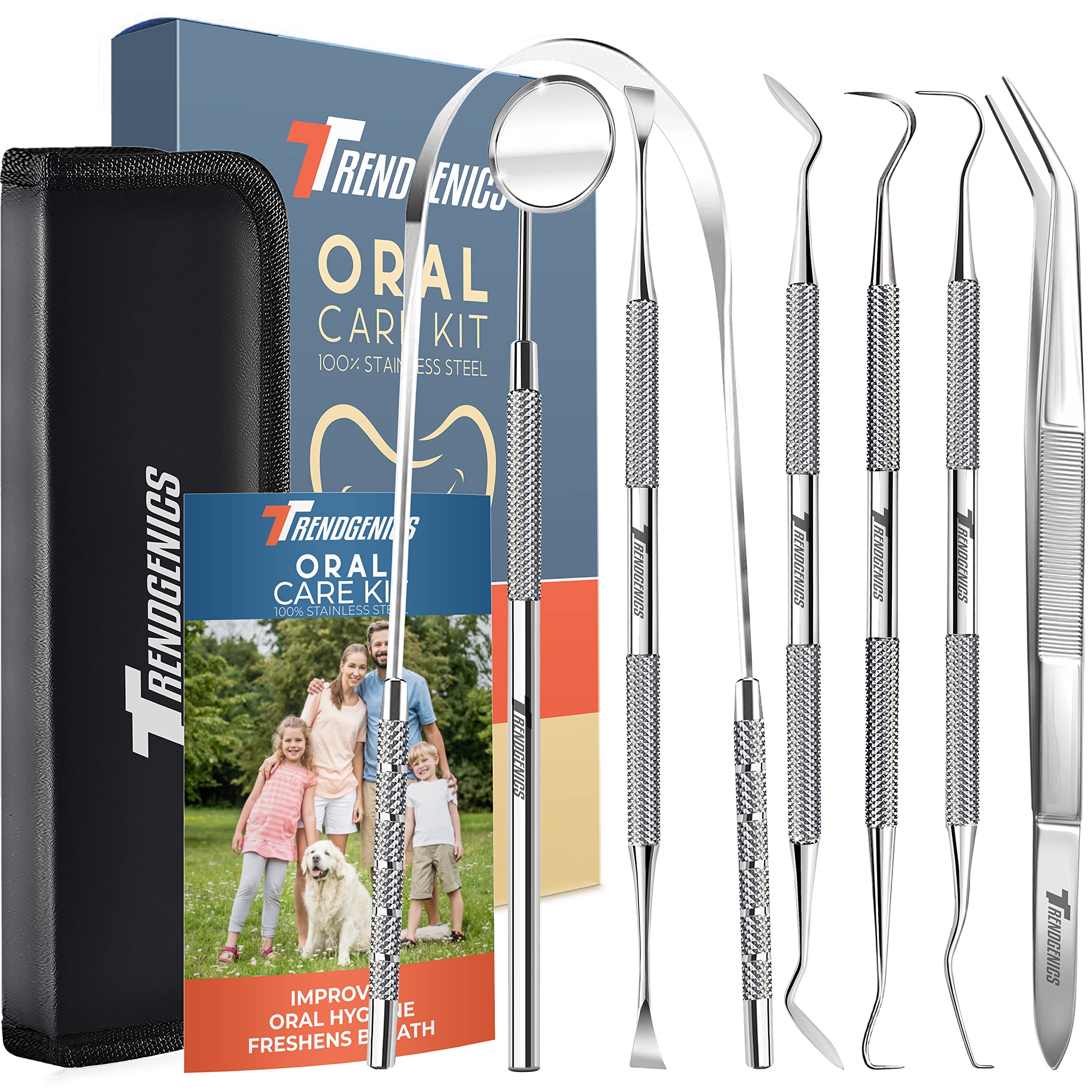 Professional Dental Tools Kit - Stainless Steel Plaque & Tartar Remover, Teeth Cleaning Tools, Dentist Pick Set with Mirror & Tongue Scraper for Oral Hygiene - Perfect for Home Dental Care & Professional Use