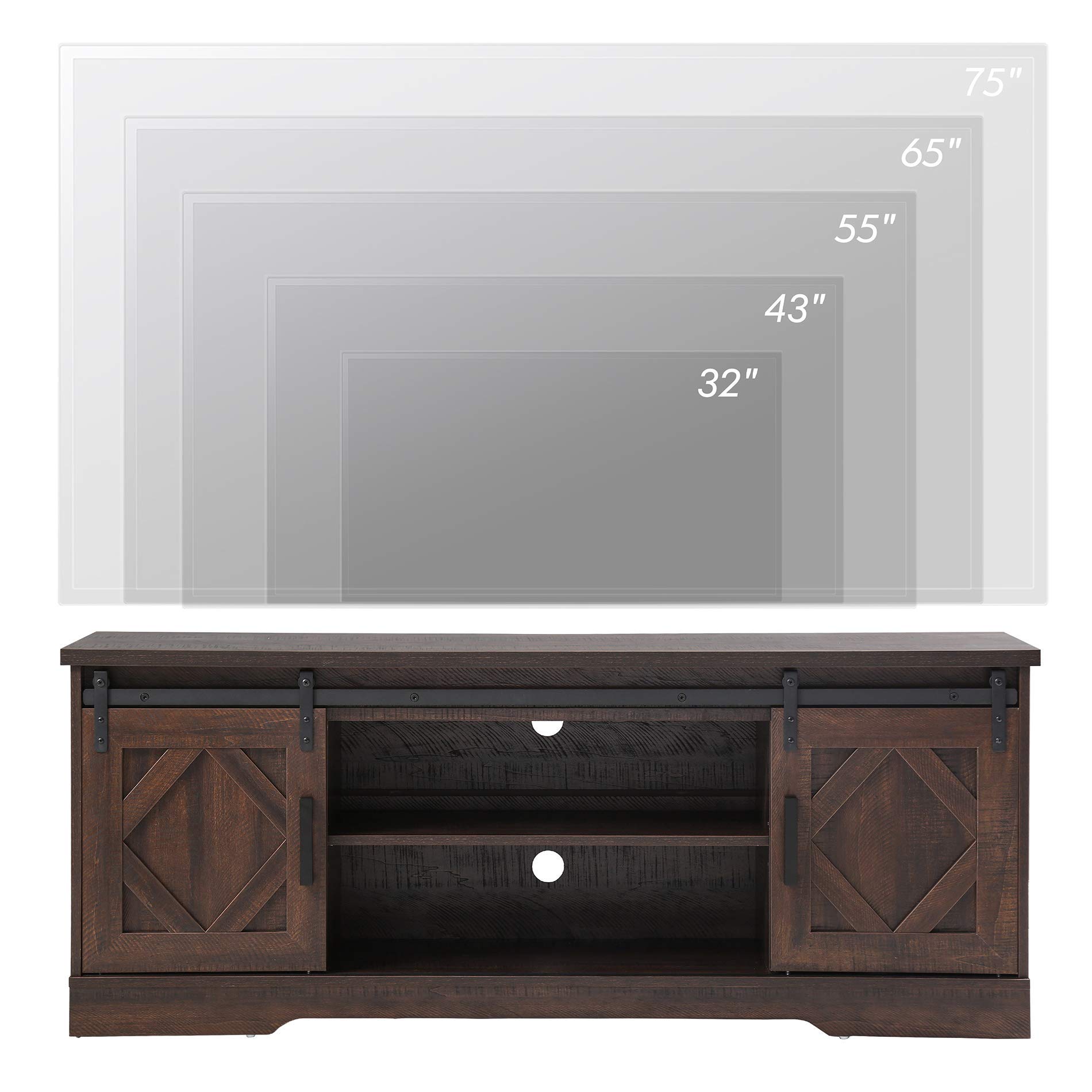 WAMPAT 65 Inch Rustic Brown Farmhouse TV Stand with Sliding Barn Doors - 3-Tier Adjustable Shelf Entertainment Center Cabinet for Living Room, Bedroom & Home Theater Setup