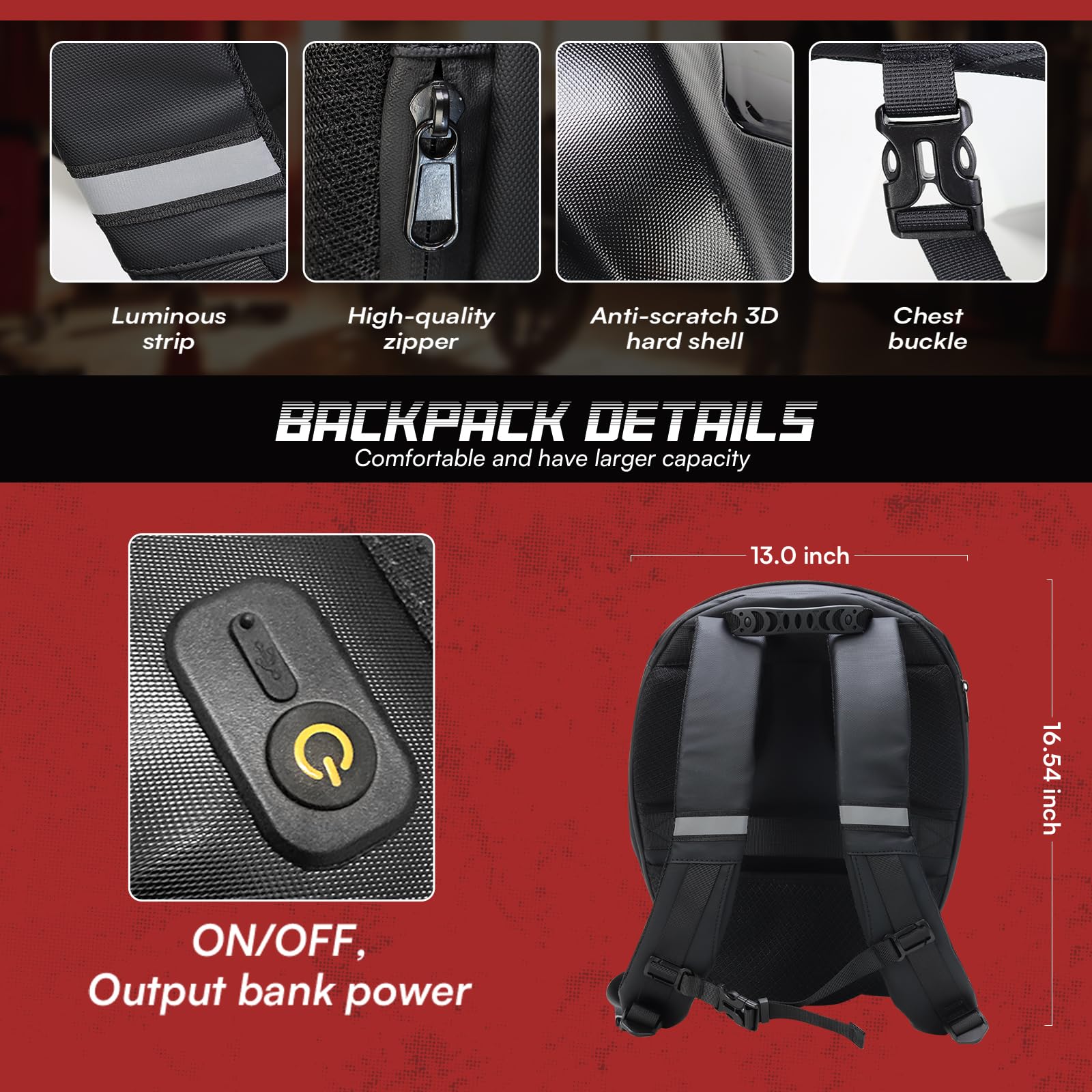 2025 Motorcycle Helmet Backpack with Programmable LED Display - USB Expandable Large Capacity Shoulder Bag for Riding Gear Storage - Perfect Father's Day Gift for Bikers & Outdoor Enthusiasts (Great for Commuting, Road Trips & Motorcycle Events)