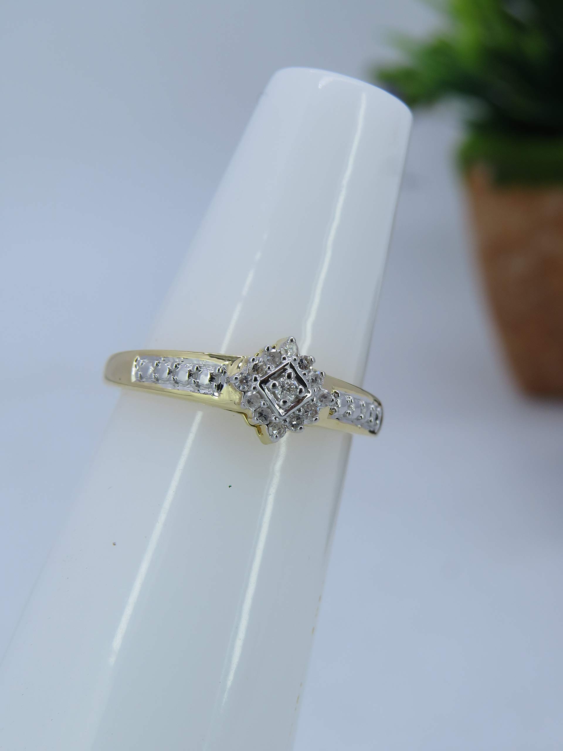 Dazzlingrock 10K Yellow Gold Round Diamond Cluster Ring for Women - 1/10 CTW | Elegant Wedding, Engagement, Anniversary Gift Jewelry