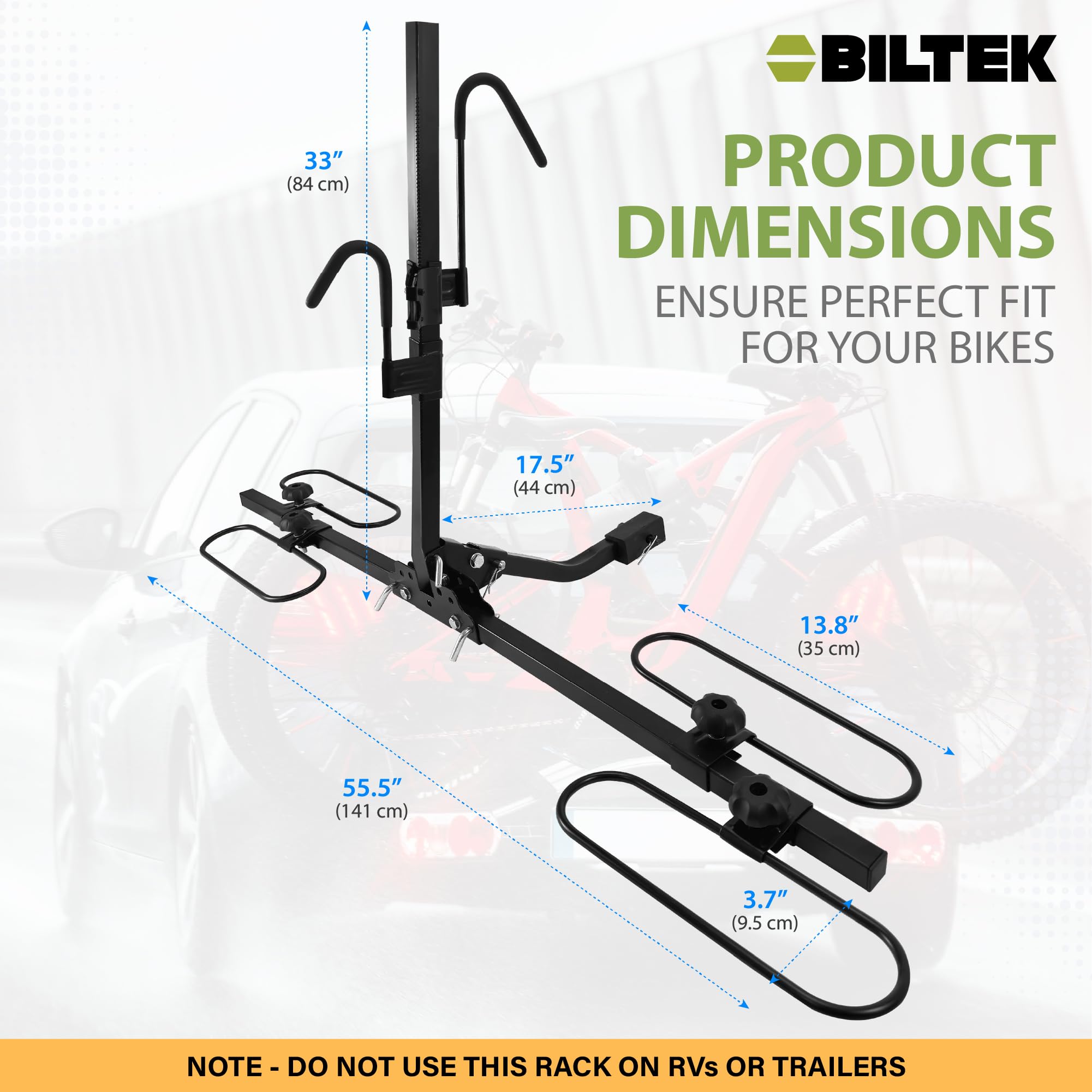 Biltek 2-Bike Hitch Mount Bike Rack - 90 lbs Capacity, Tiltable & Foldable for SUV, Truck, Car - Fits 1.25