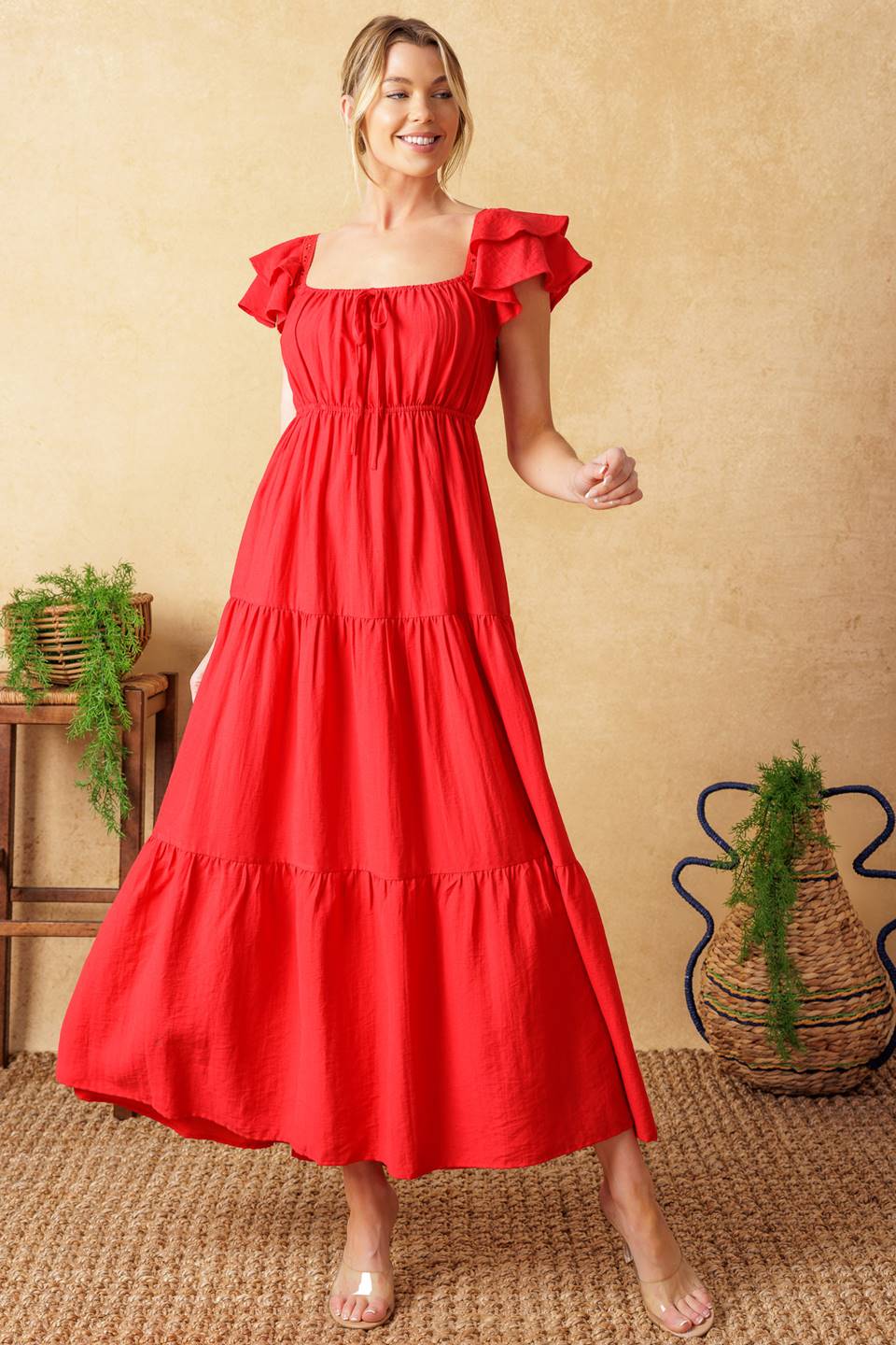 Stylish GET WITH IT Woven Midi Dress for Women - Perfect for Office Wear, Date Nights & Summer Outfits