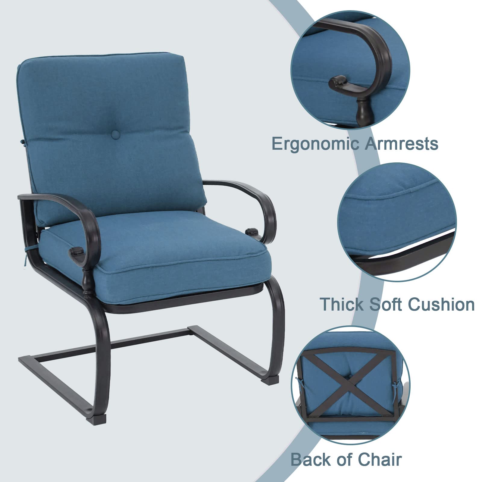 Crownland 3-Piece Patio Bistro Set - Modern Wrought Iron Outdoor Dining Set with Olefin Cushioned Chairs & Table in Peacock Blue | Perfect for Small Balcony, Garden, Backyard or Poolside Relaxation