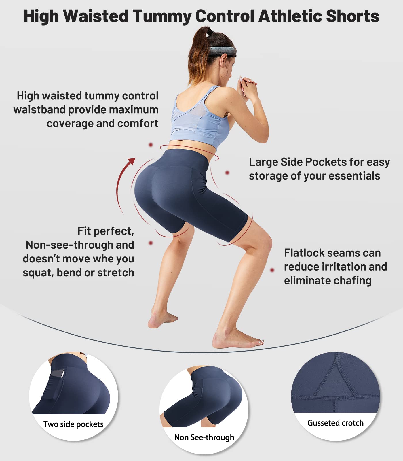 MIER Women's High Waist Yoga Shorts - 8 Inch Compression Biker Shorts with Side Pockets & Tummy Control for Workout, Running, Gym & Lounge Wear