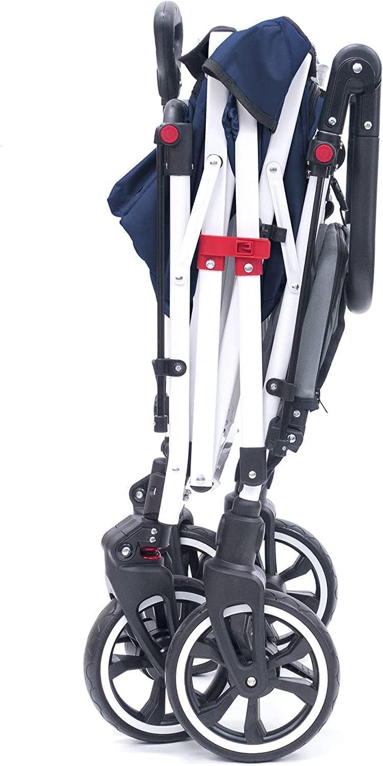 Best Collapsible Outdoor Wagon for Kids - Push Pull Stroller with Canopy, Foldable Cart for Beach, Park, Garden & Tailgate (Navy Blue & Grey) - Perfect for Family Outings, Picnics & Outdoor Adventures