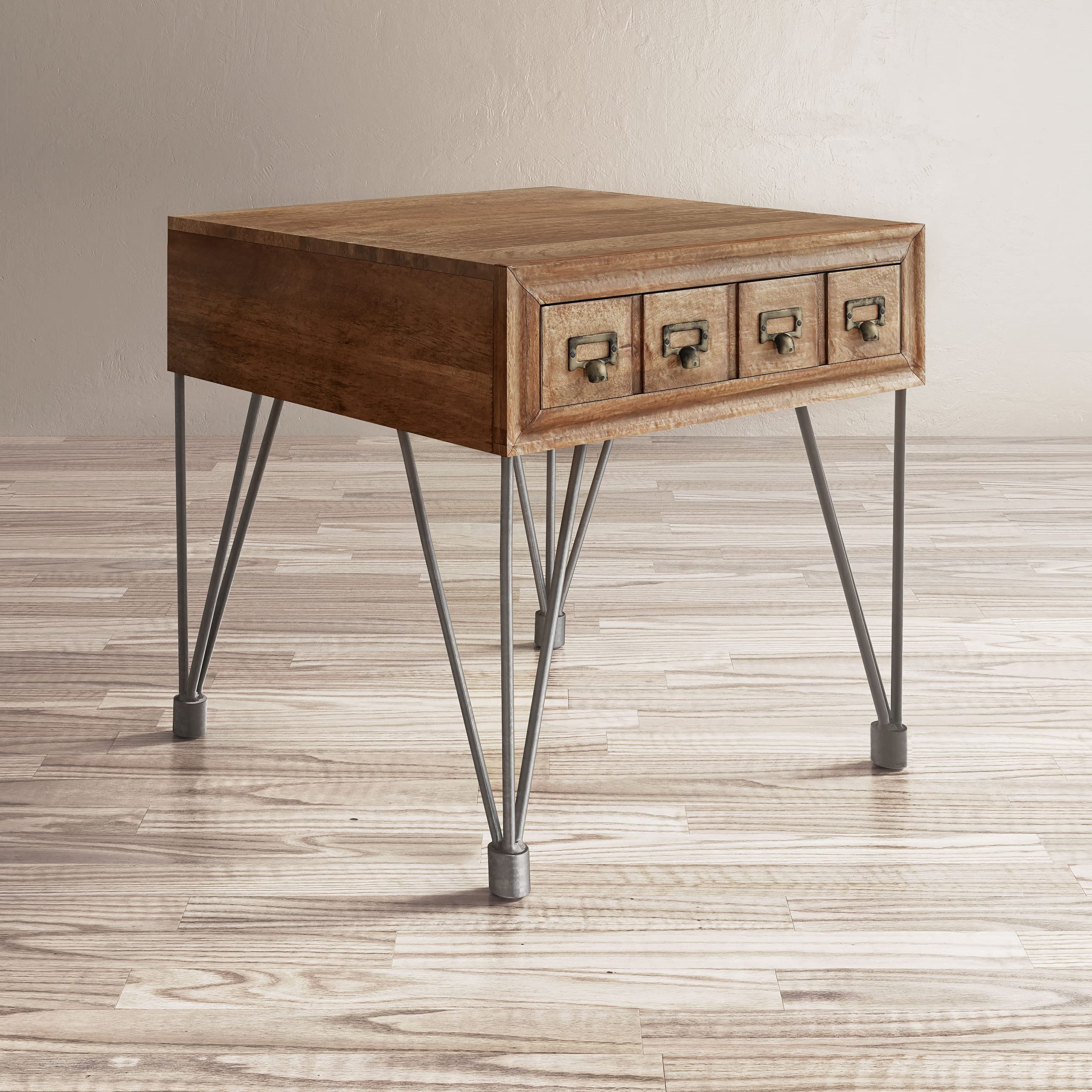 Vintage Solid Wood End Table with Apothecary Drawers - Rustic Nightstand for Bedroom, Living Room & Office - Jofran Inc. Handcrafted American Furniture