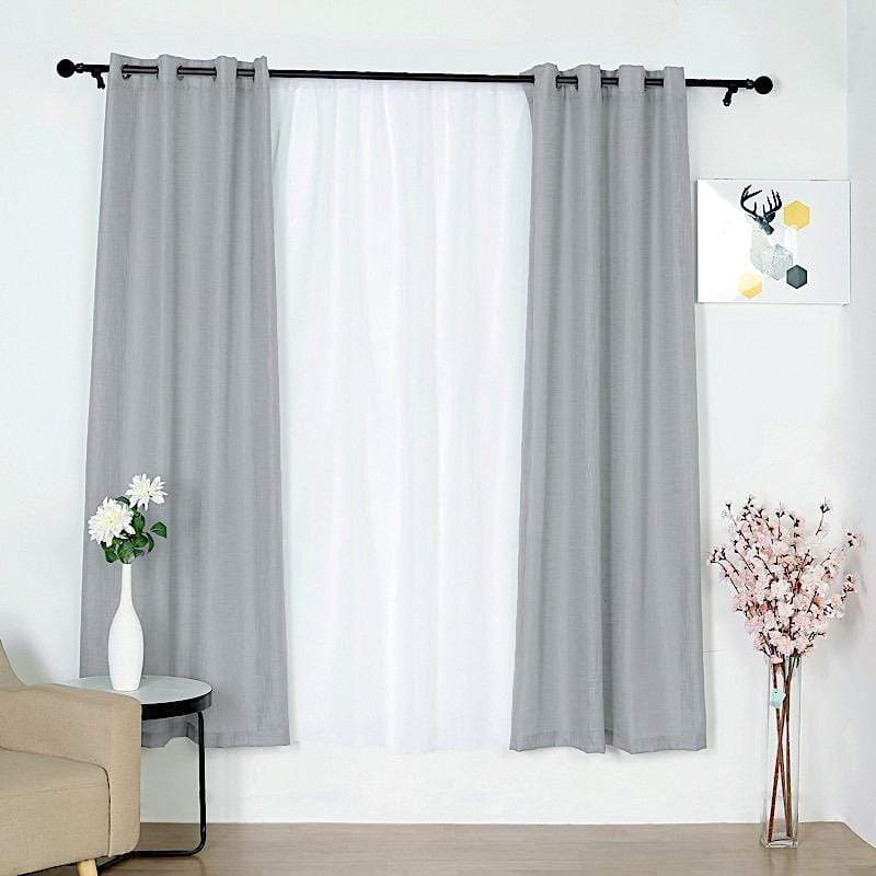2 Pack 52x84 Inch Faux Linen Curtain Panels with Chrome Grommets - Blackout Window Drapes for Living Room & Bedroom