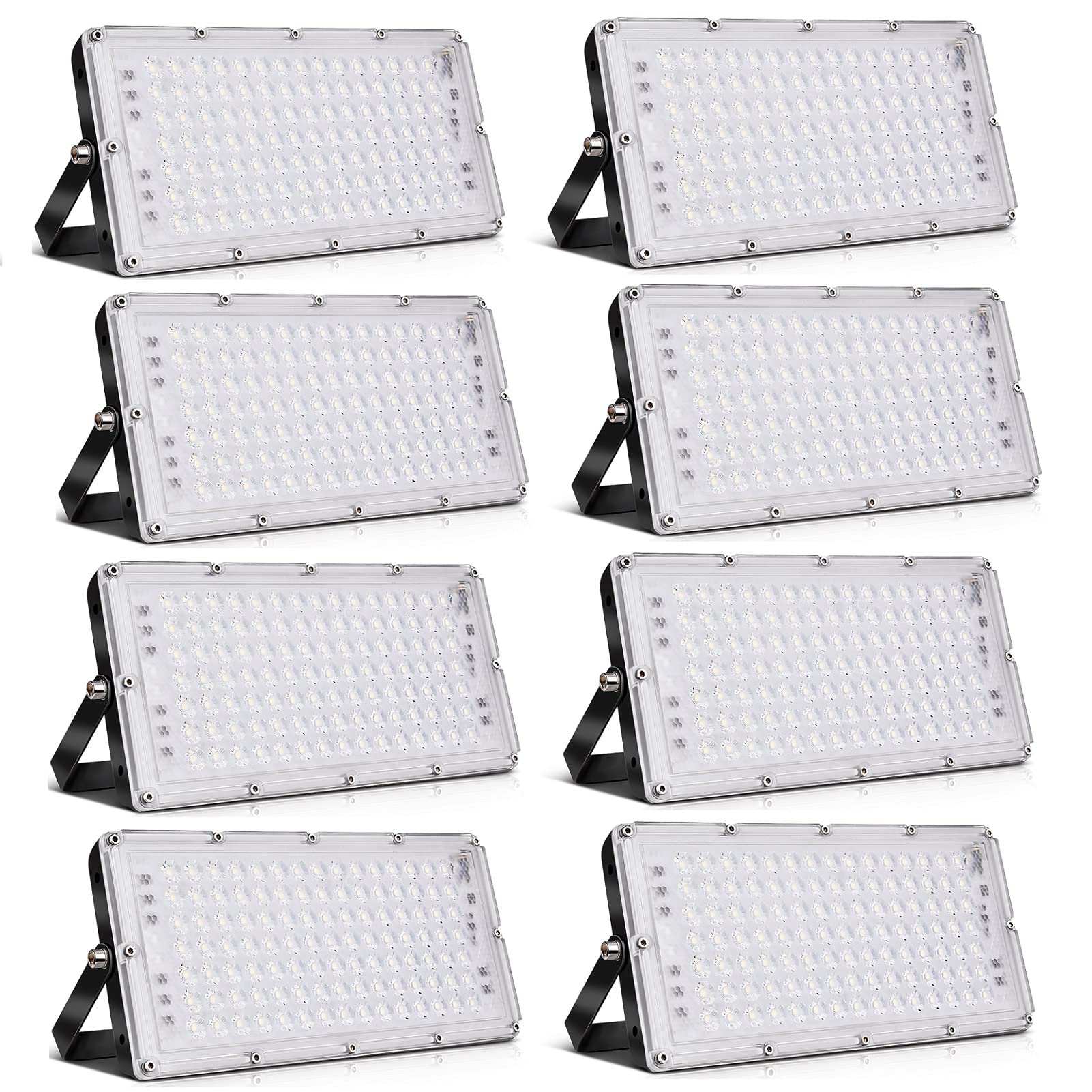 8 Pack 100W LED Flood Lights Outdoor - Super Bright 10000LM 3200K Warm White Waterproof Security Lights - IP67 Rated for Garden, Yard, Stadium, Warehouse, Square, Billboard - Perfect for Outdoor Lighting, Landscape Illumination & Nighttime Safety