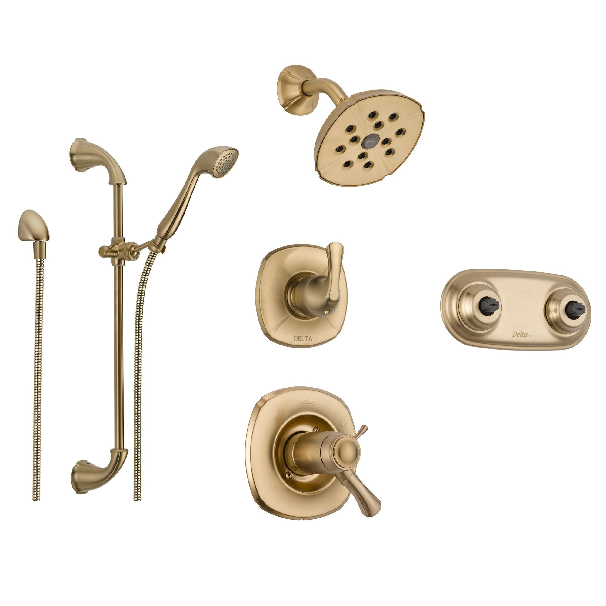 Delta Addison Champagne Bronze Thermostatic Shower System - 6-Setting Diverter, Rainfall Showerhead, Handheld Shower & Dual Body Sprays (Model SS17T9294CZ) - Perfect for Luxury Bathroom Renovations and Spa-Like Shower Experiences