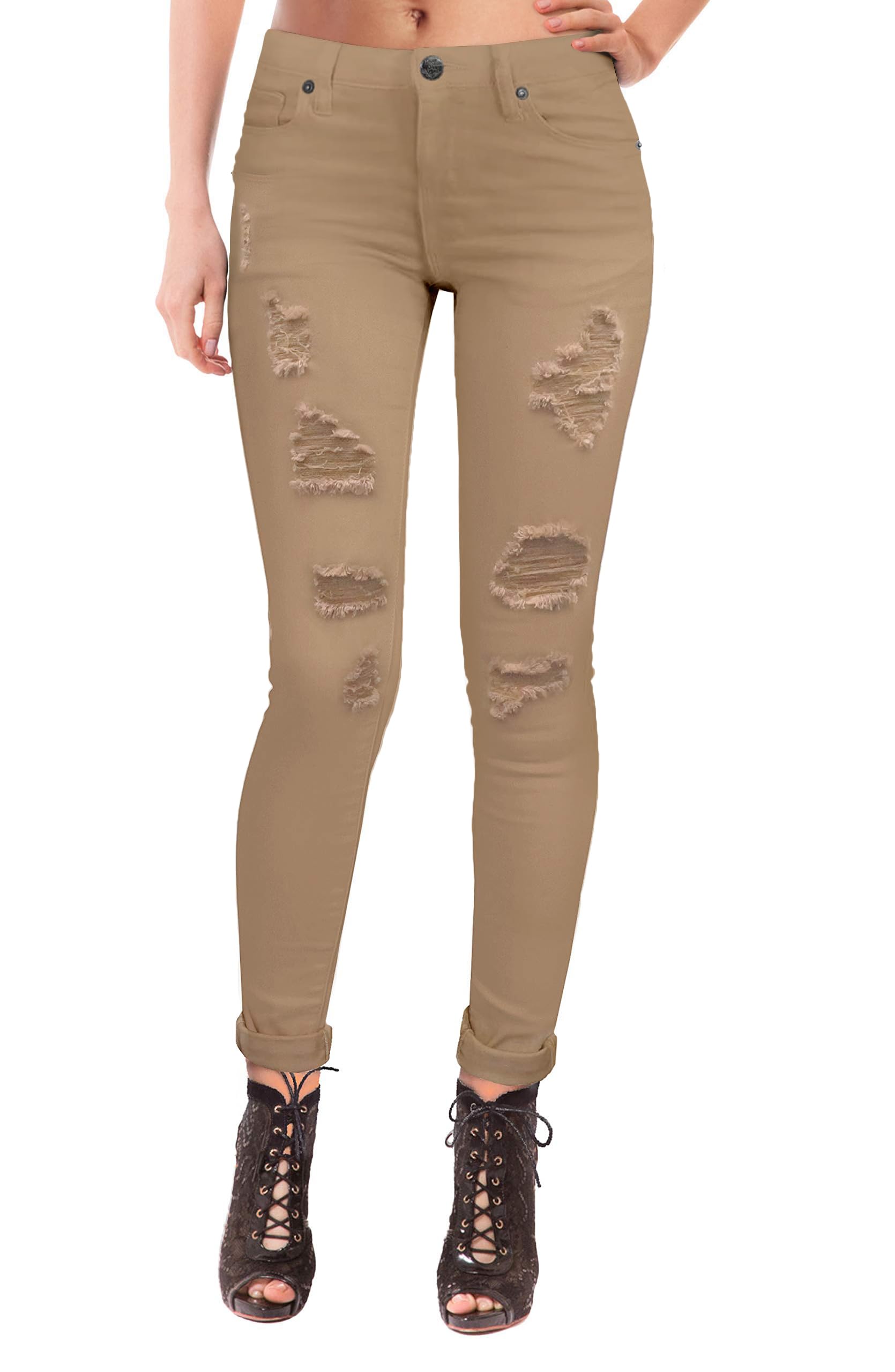 Hybrid & Company Women's Butt Lift Super Comfy Stretch Ripped Skinny Jeans - High Waisted Slim Fit Denim Pants for Casual Wear & Night Out