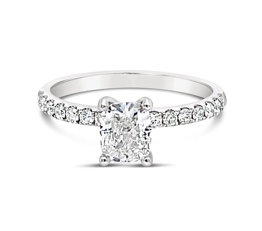 Modern Cushion Cut Solitaire Engagement Ring with Side Diamonds - Perfect for Proposals, Anniversaries & Romantic Occasions