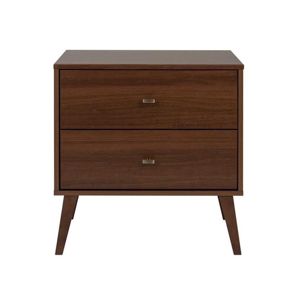 Pemberly Row Mid-Century Modern Wood 2-Drawer Nightstand in Cherry Finish - Bedside Table for Bedroom, Living Room & Guest Room Storage