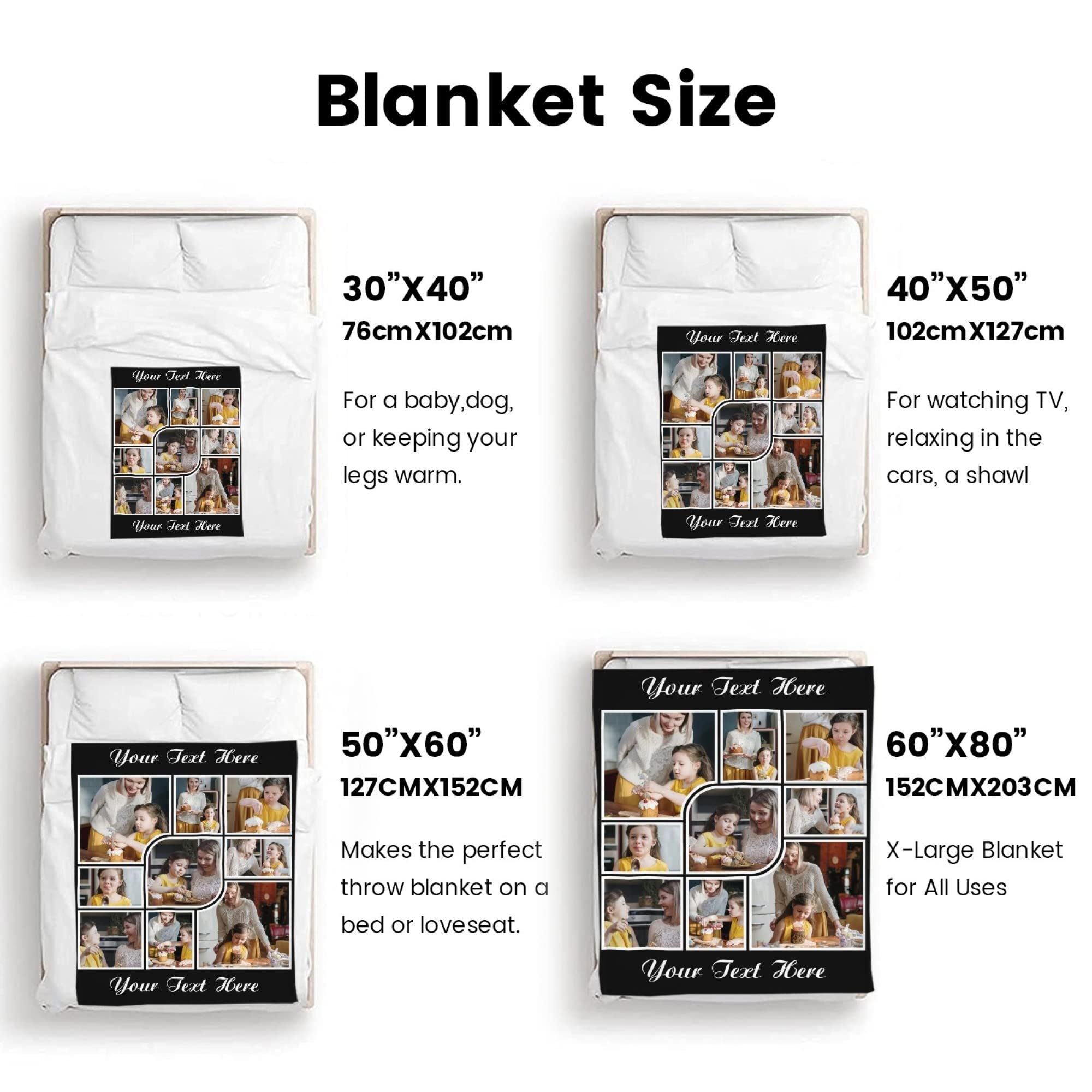 Custom Photo Blanket with Personalized Text - Perfect Gift for Mom on Mother's Day, Birthday & Anniversary - 4 Size Options (50x60, 60x80, 80x90, 90x110 inches) - Great for Home Decor, Bedding, Sofa Throw & Special Occasions