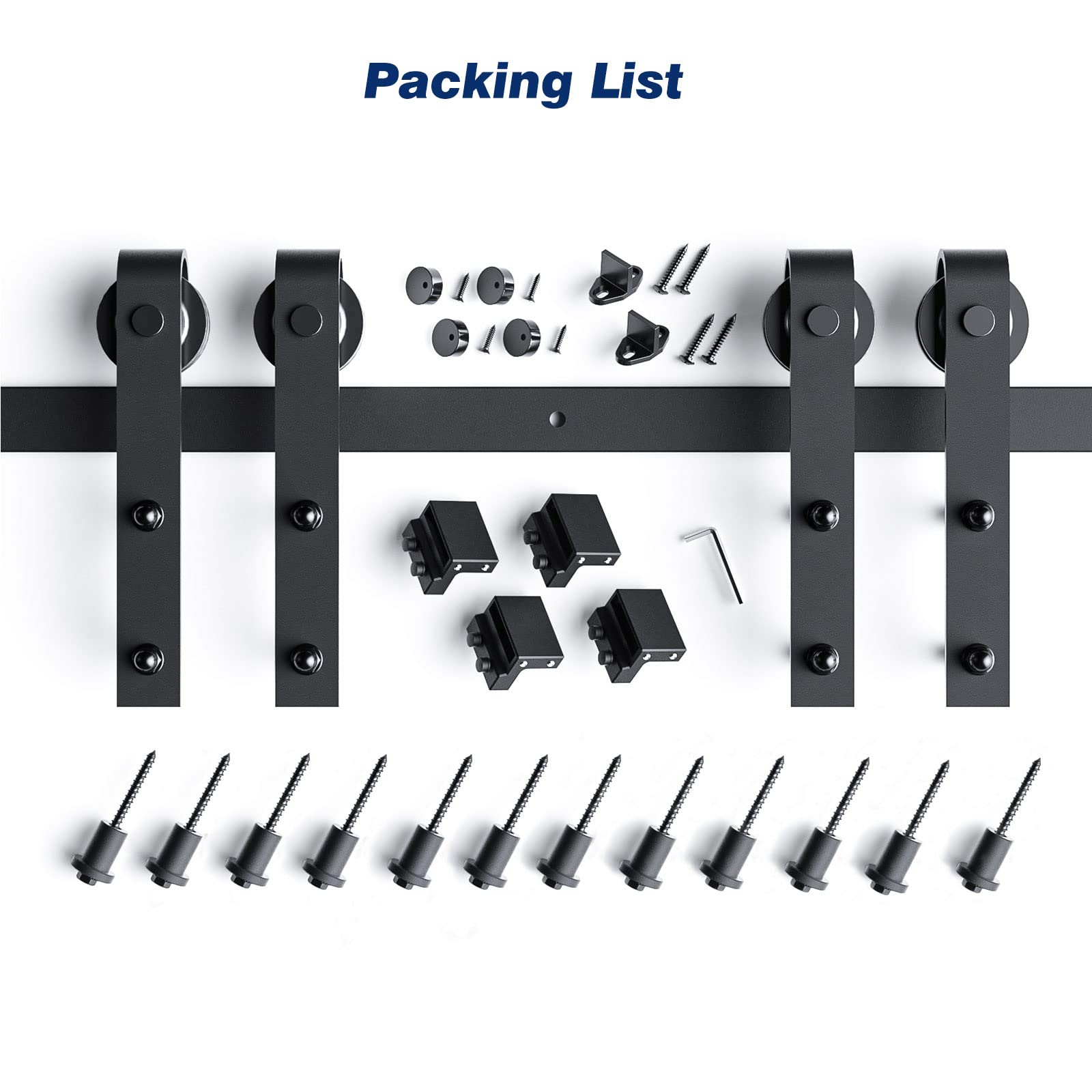 EaseLife 16 FT Heavy Duty Double Door Sliding Barn Door Hardware Track Kit - Smooth Quiet Gliding, Easy Installation for 48