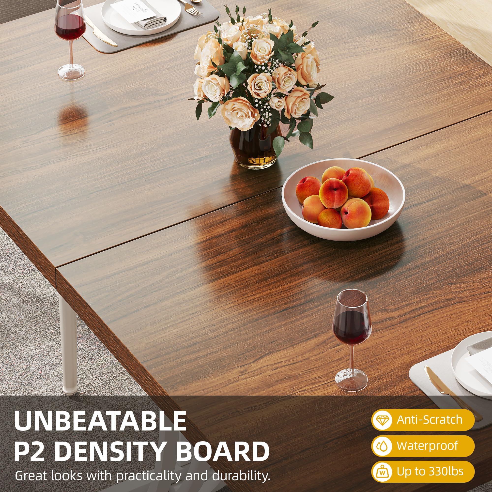 Modern 47-Inch Rectangular Dining Table for 4 People - Solid Walnut Tabletop with White Geometric Legs - Perfect for Small Kitchens, Breakfast Nooks & Compact Dining Spaces