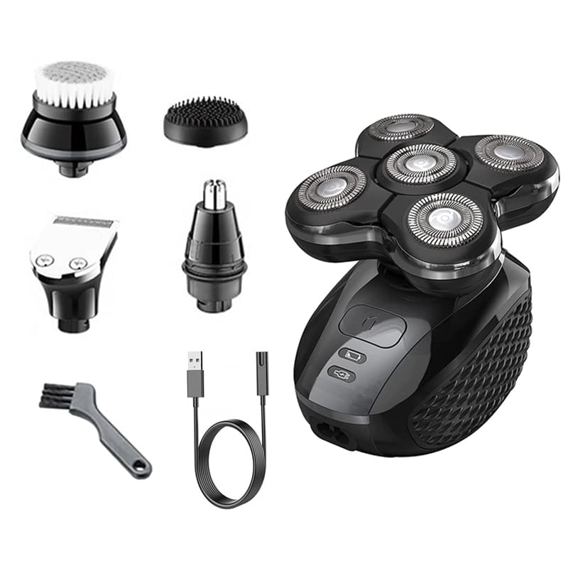 Electric Head Shaver for Bald Men - 5-in-1 Wet/Dry Rechargeable Razor & Beard Trimmer Kit | Professional Grooming for Smooth Head Shaving at Home or Travel