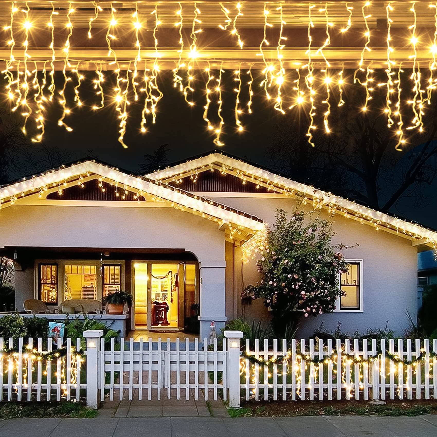 JMEXSUSS 200 LED Icicle Lights - 8 Modes Indoor/Outdoor Christmas String Lights, Warm White Waterproof Holiday Decor for Xmas Tree, Roof, Wedding, Party, Home & Room Decoration | Perfect for Winter Holidays, Garden, Patio and Festive Events