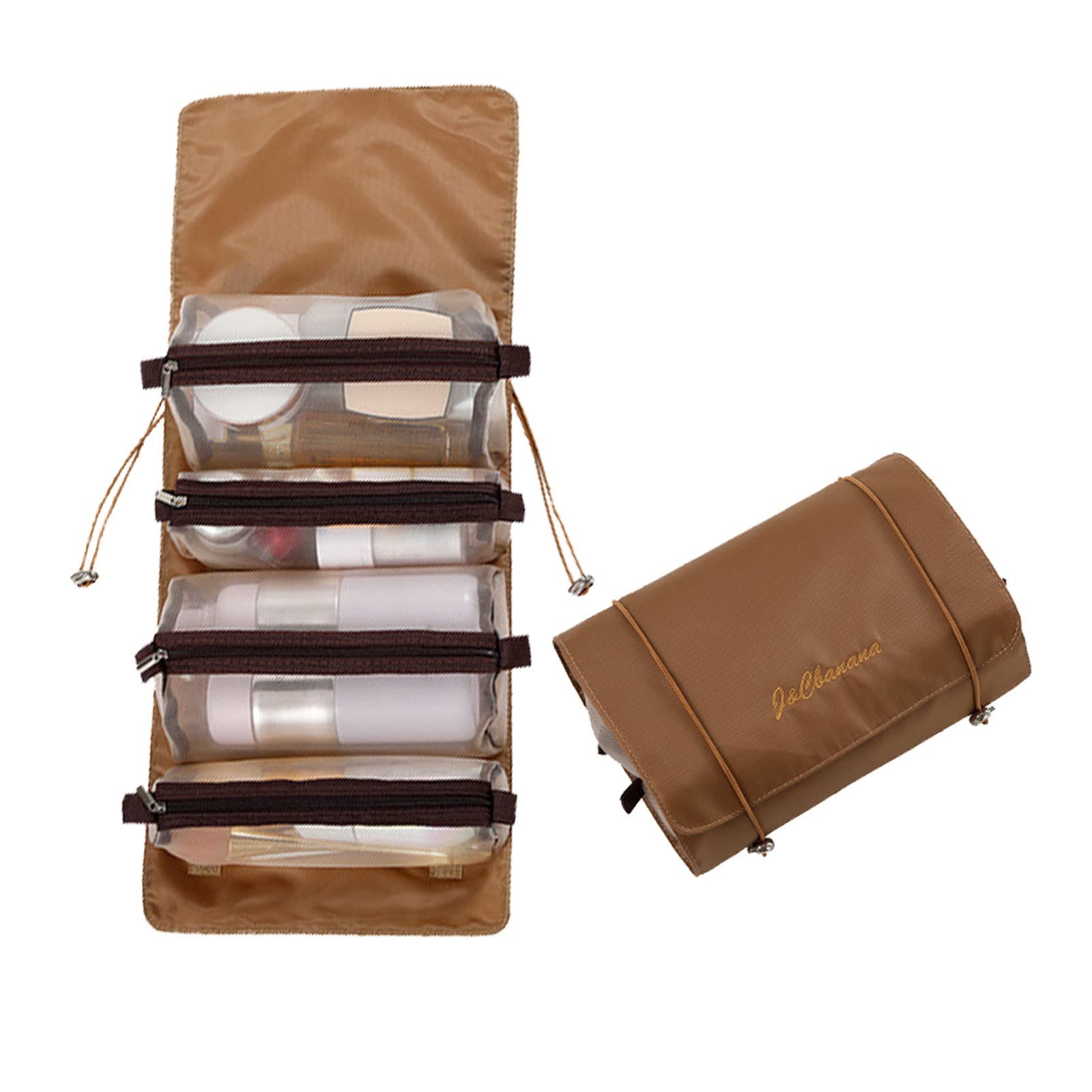 4-in-1 Hanging Toiletry Bag for Travel - Foldable Waterproof Cosmetic Organizer with Hook & 4 Detachable Compartments | Quick Roll Up Design | Makeup Storage Bag (Yellow) | Perfect for Camping, Gym, Business Trips & Vacation Essentials