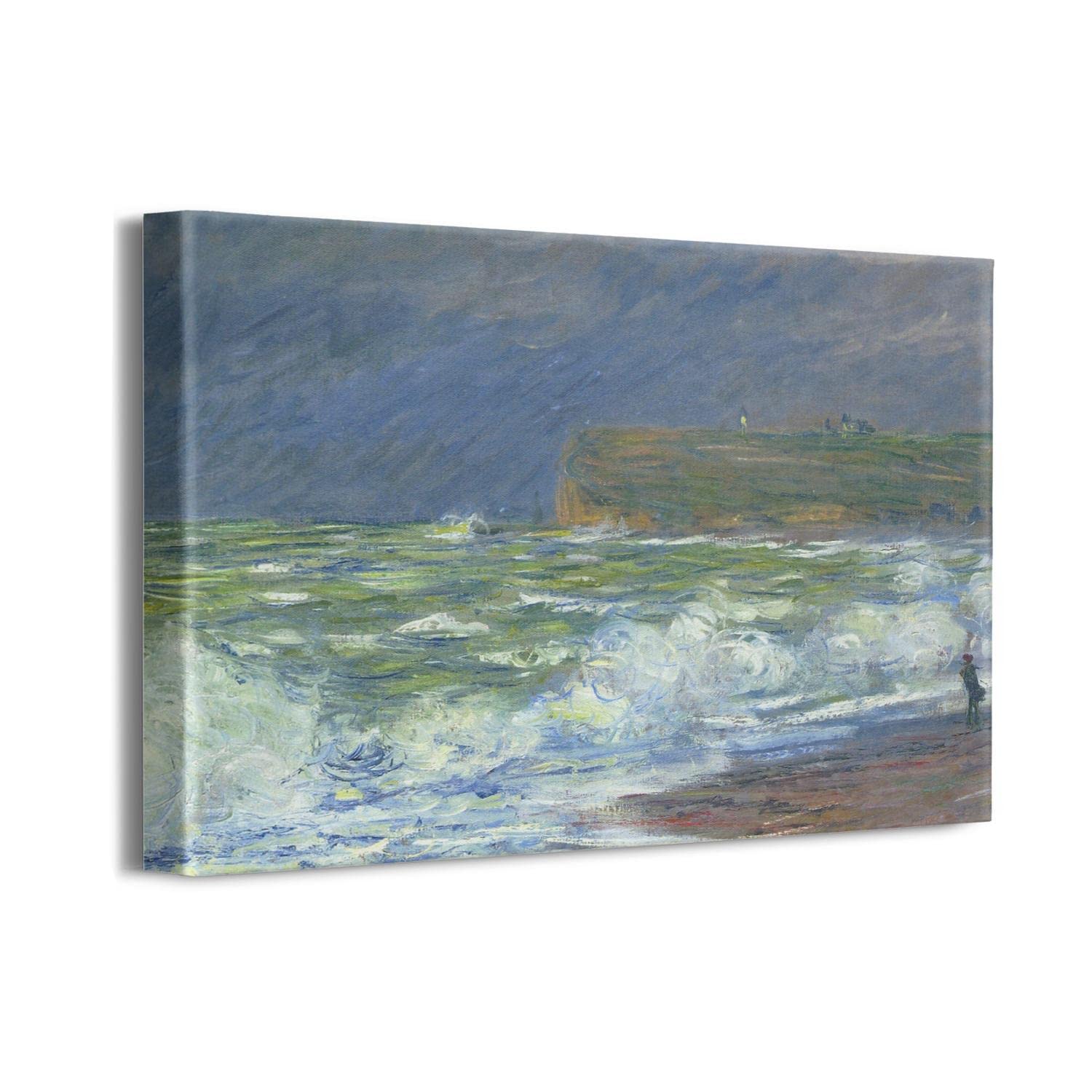 Claude Monet 'The Beach at Fecamp' Framed Canvas Wall Art - 16x12 Inch Impressionist Painting for Living Room, Bedroom & Office Decor
