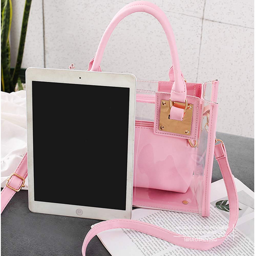 Women's 2-Piece PVC Clear Tote Bag Set - Shoulder & Handbag for Daily Use