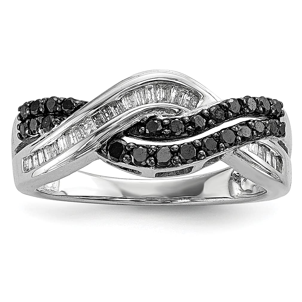 925 Sterling Silver Black & White Diamond Band Ring for Women - Elegant Fine Jewelry Gift for Her - Perfect for Anniversaries, Weddings & Special Occasions