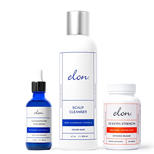 ELON Advanced Hair Thinning Treatment System - Scalp Cleanser, Hair Growth Serum & R3 Extra Strength Supplement for Men & Women - Effective Solution for Hair Loss & Thinning Hair - Perfect for Daily Use at Home or Salon Treatments