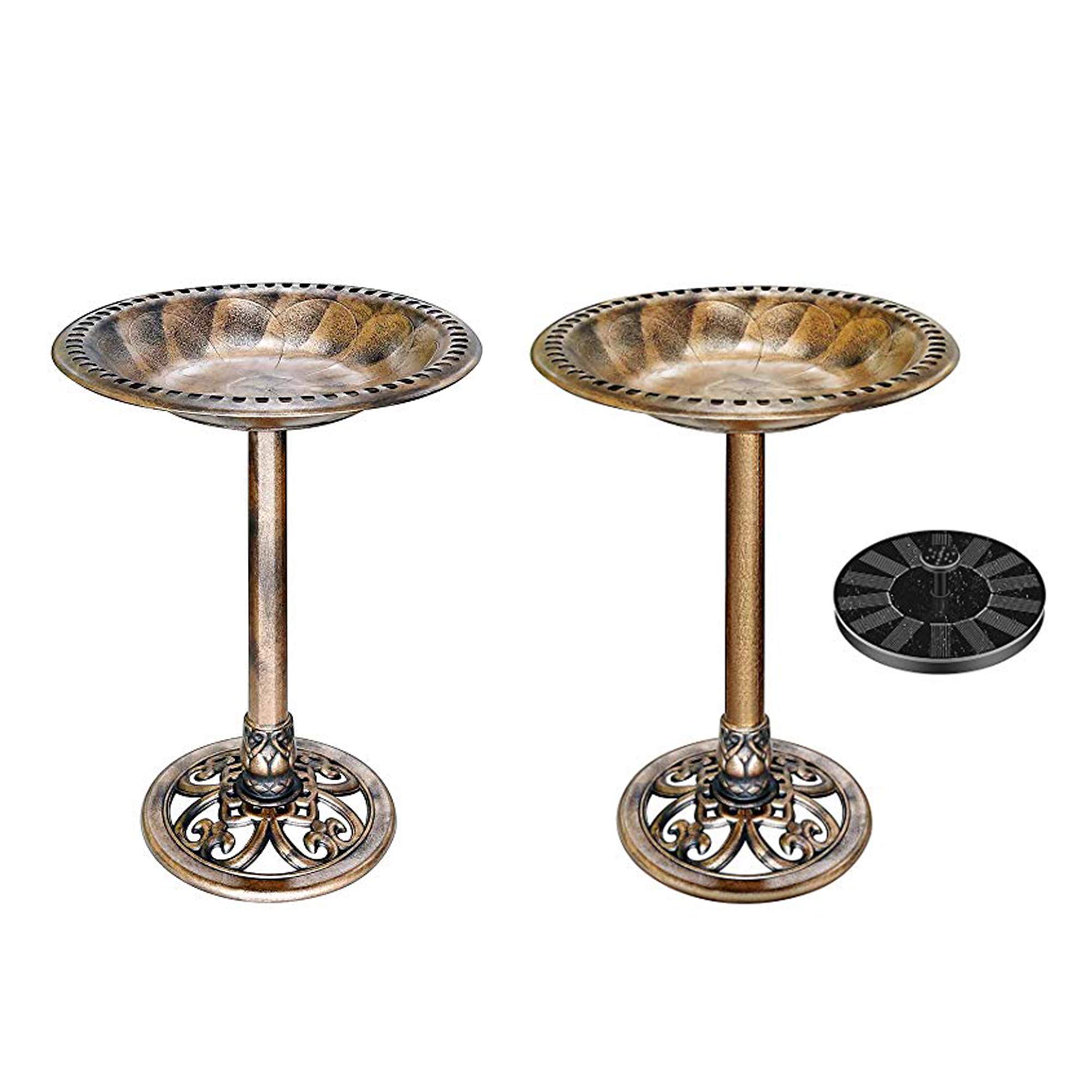 VIVOHOME Antique Outdoor Copper Garden Bird Bath with Solar Powered Fountain - 28 Inch Polyresin Birdbath & Pond Combo Set for Patio, Lawn, and Backyard Decor
