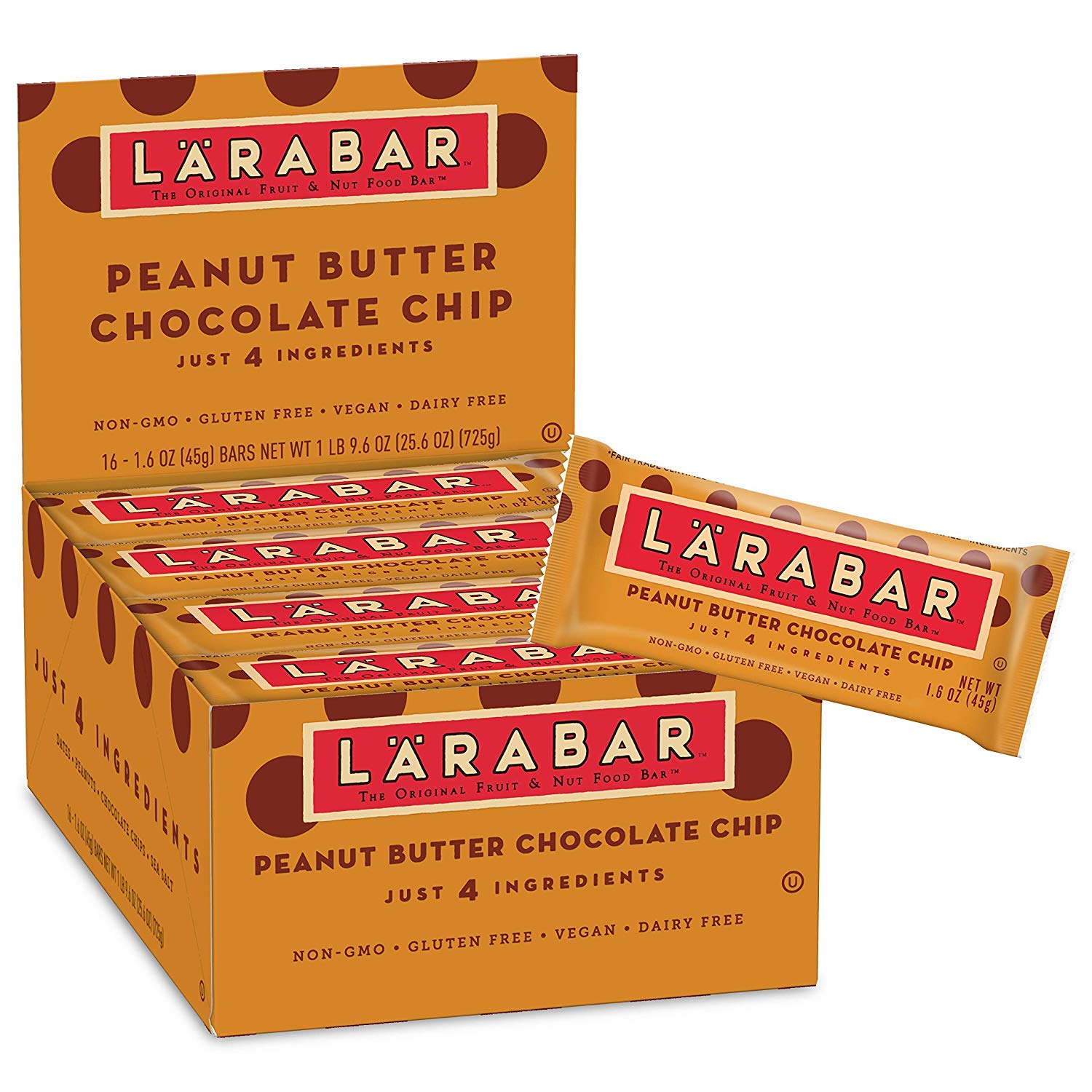 Larabar Peanut Butter Chocolate Chip Protein Snack Bars - Gluten Free, Vegan, Non-GMO - 25.6oz (4 Count) - Perfect for Hiking, Office Snacks & Healthy On-the-Go Breakfast