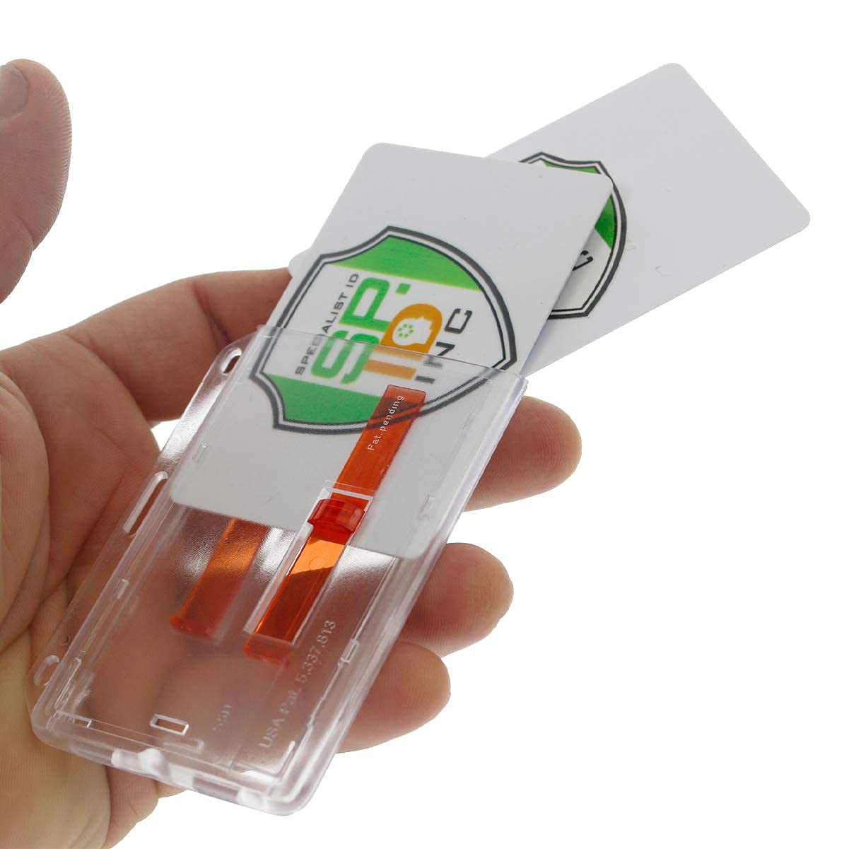 50 Pack Clear Hard Plastic ID Badge Holders - Horizontal 2 Card Protector with Double Red Extractor Slider | Bulk Office Key Card Holders for Employees, Security & Events | Easy Slide Dispenser for Quick Access