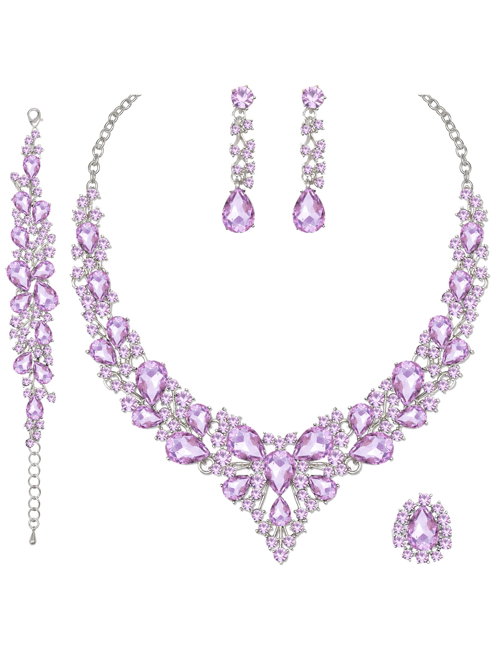 CSY 4-Piece Austrian Crystal Bridal Jewelry Set - Necklace, Earrings, Bracelet & Ring for Weddings, Parties & Special Occasions | Elegant Costume Accessories & Gifts for Women