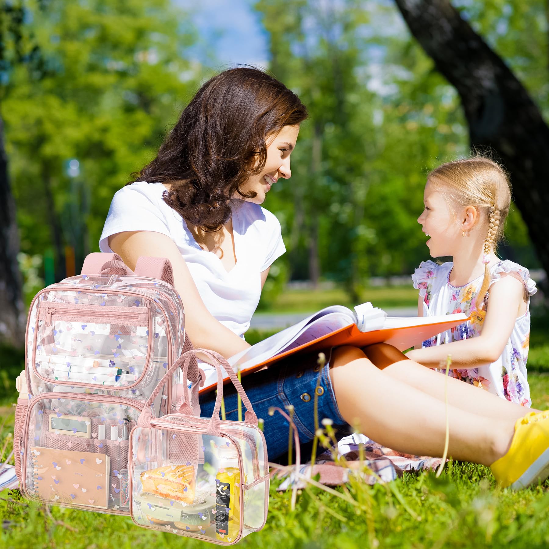 Heavy Duty Clear Backpack and Lunch Box Set for Girls - Durable, Stylish, and Practical School Supplies (Pink) - Perfect for School, Travel, and Work