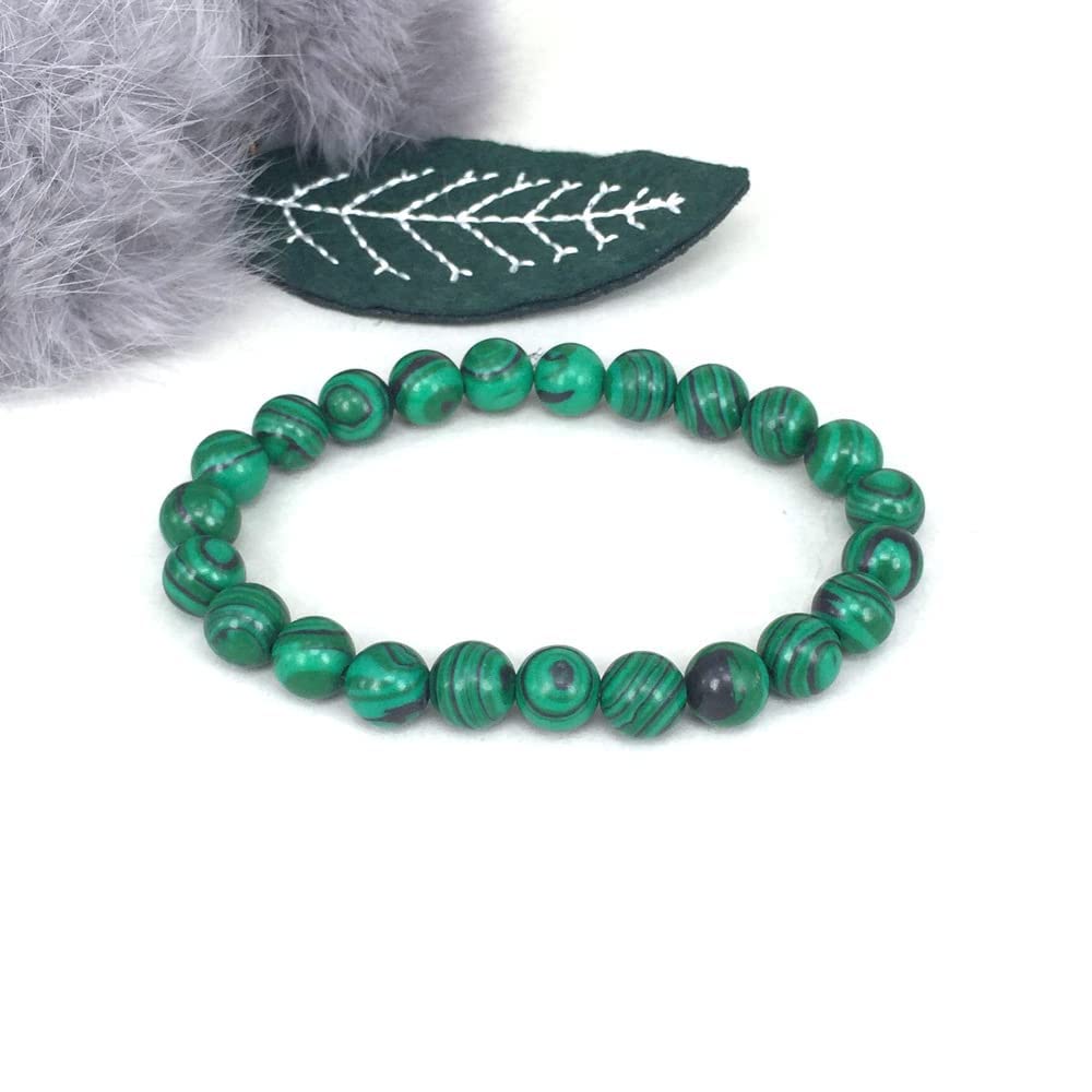 Natural Malachite Stretch Bracelet Set - Handmade Gemstone Beaded Yoga Bracelets for Women & Men - Healing Crystal Stone Jewelry for Meditation, Spiritual Healing & Positive Energy